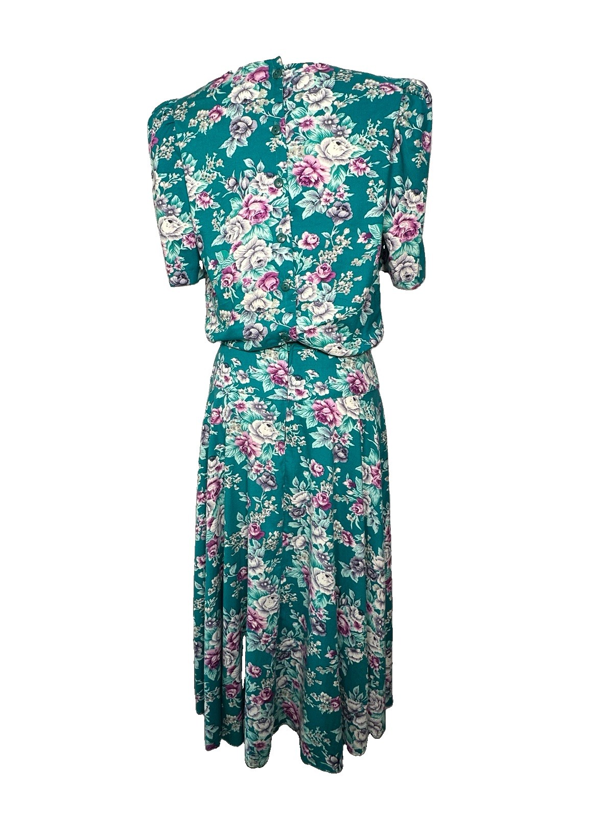 Vtg 80s Cottagecore Floral Dress Puff Sleeve Garden Party Romantic 40s Style M