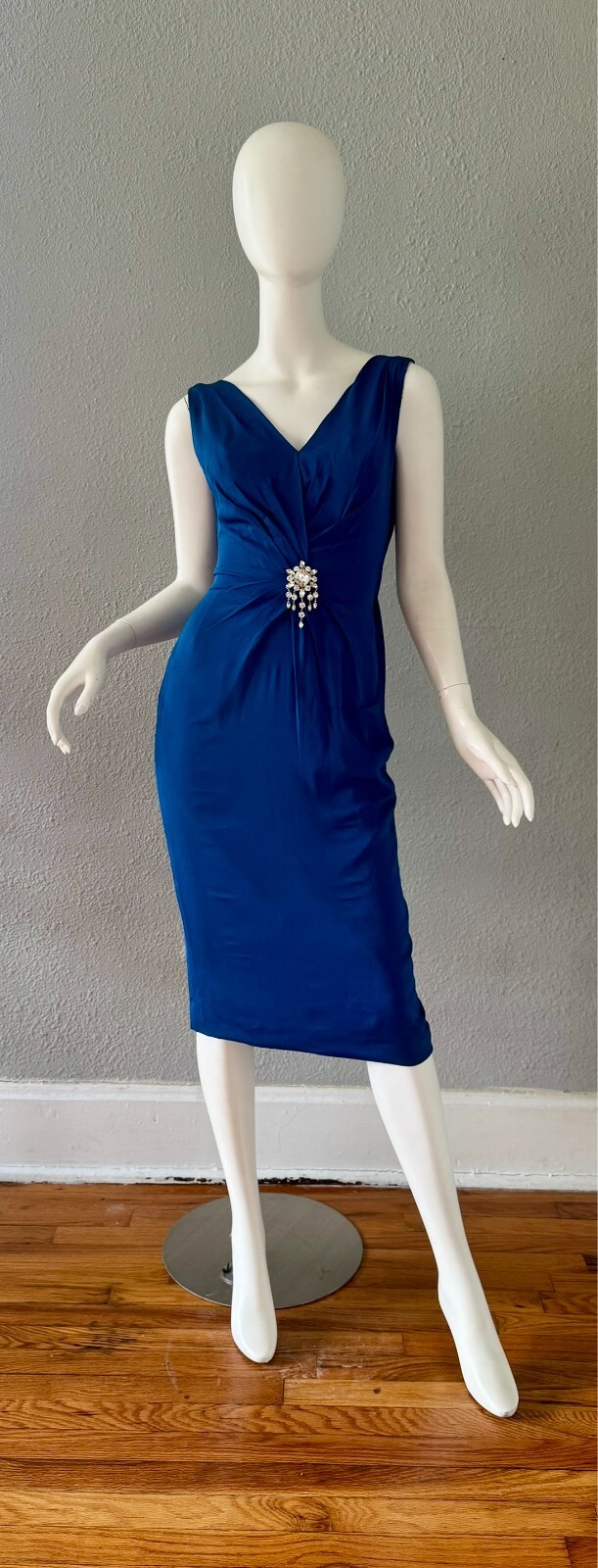 Vintage 50s 60s Blue Glam CEIL CHAPMAN Cocktail Designer Dress XS