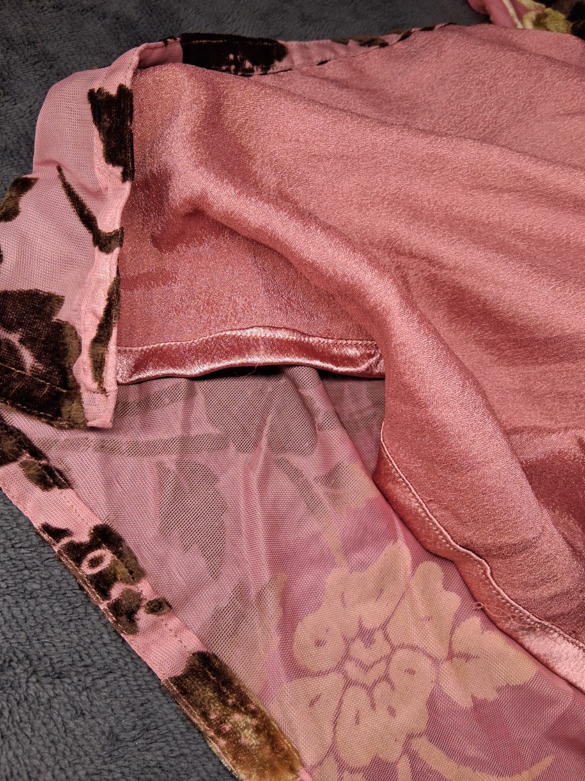 Vintage 1970s Pink And Velvet Green Dress