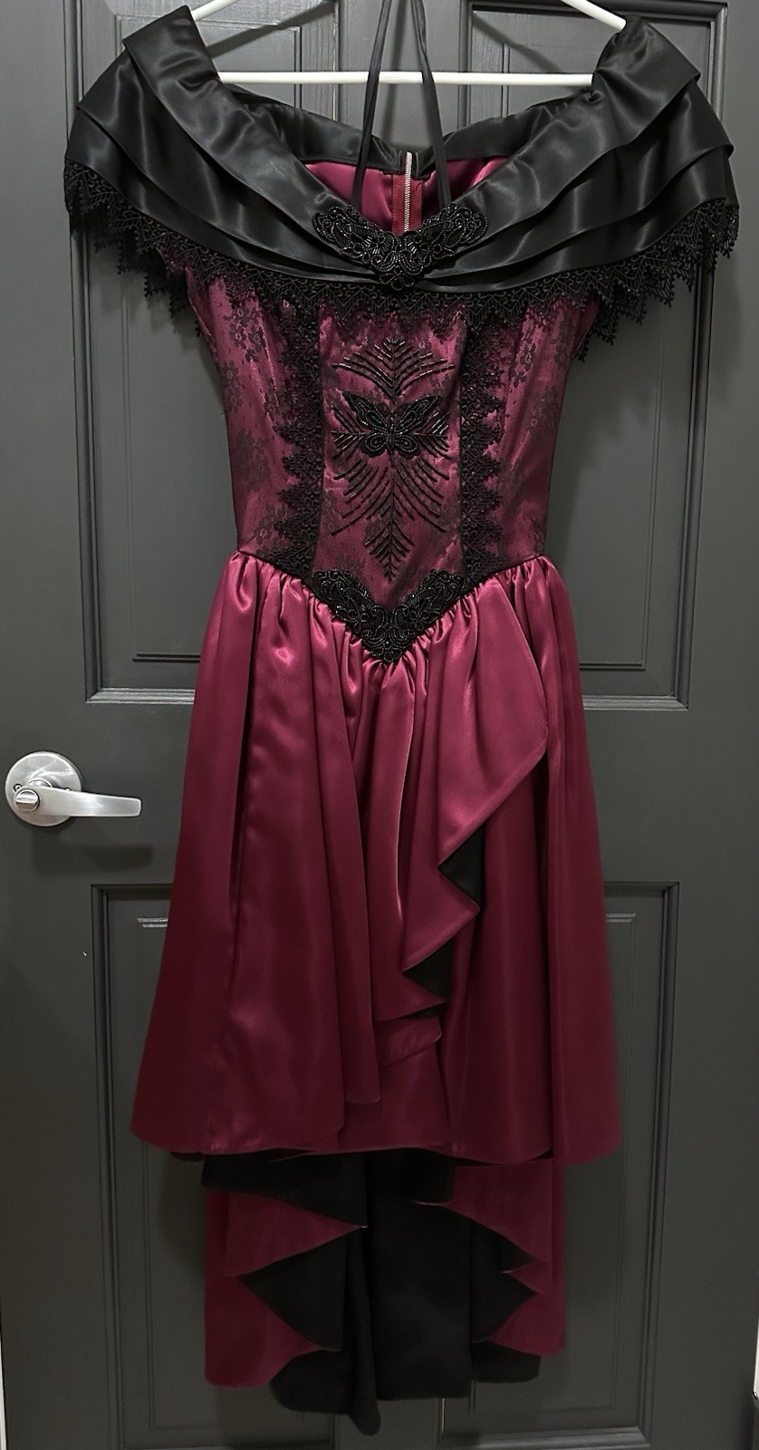 Gorgeous Vintage Burgundy & Black Evening Gown W/Hand Sewn Beading/Corset bodice