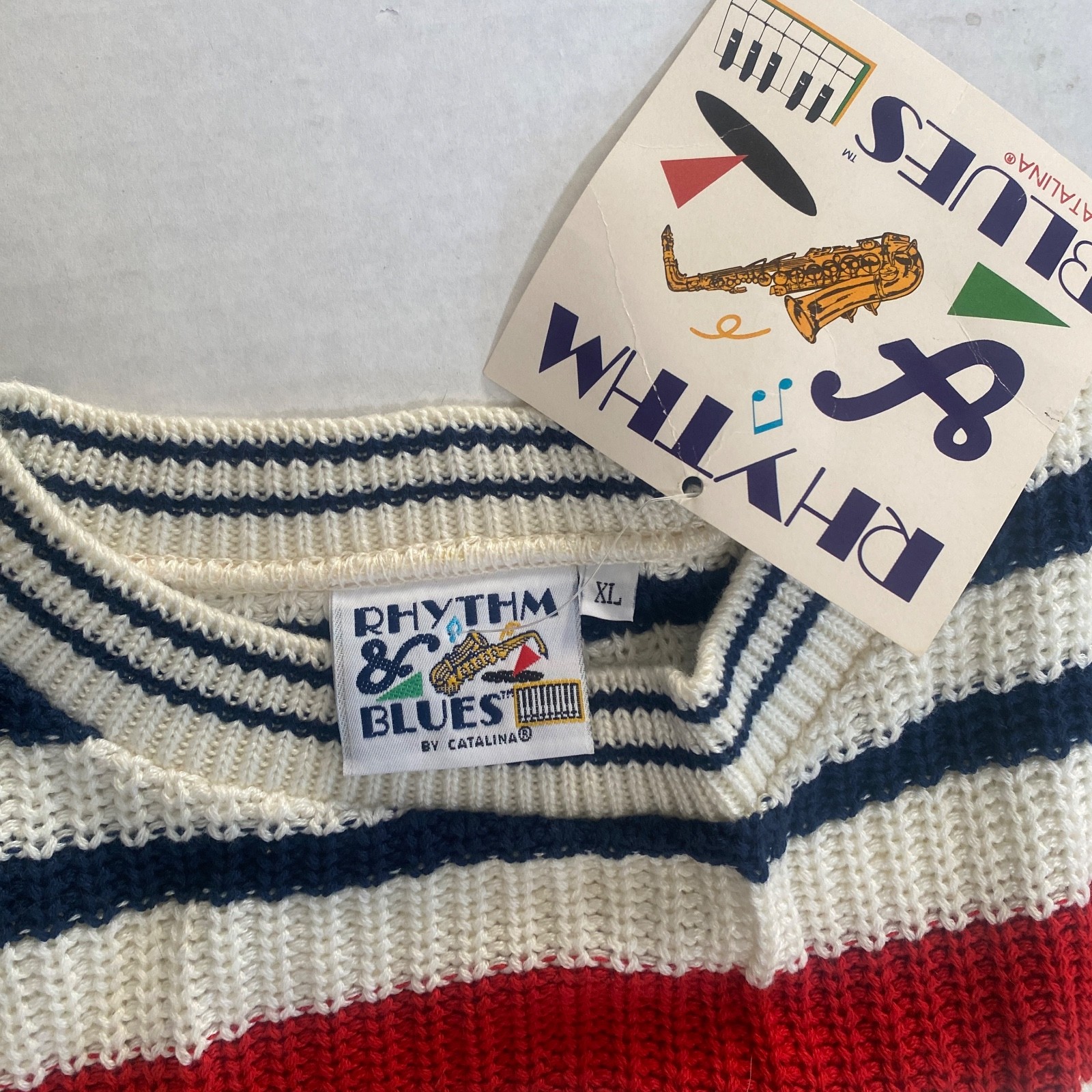 NWT Vintage 80s Rhythm & Blues by Catalina Womens Novelty Music Band Sweater XL