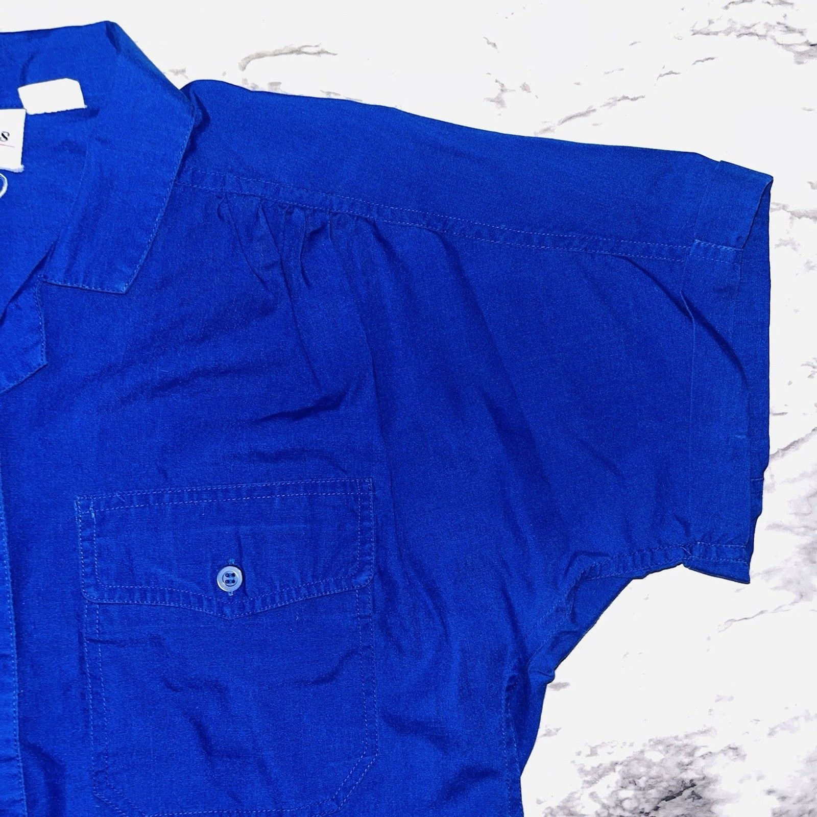 Vintage Objectives Short Sleeve Button Down Top Rolled Sleeves Blue Women 8
