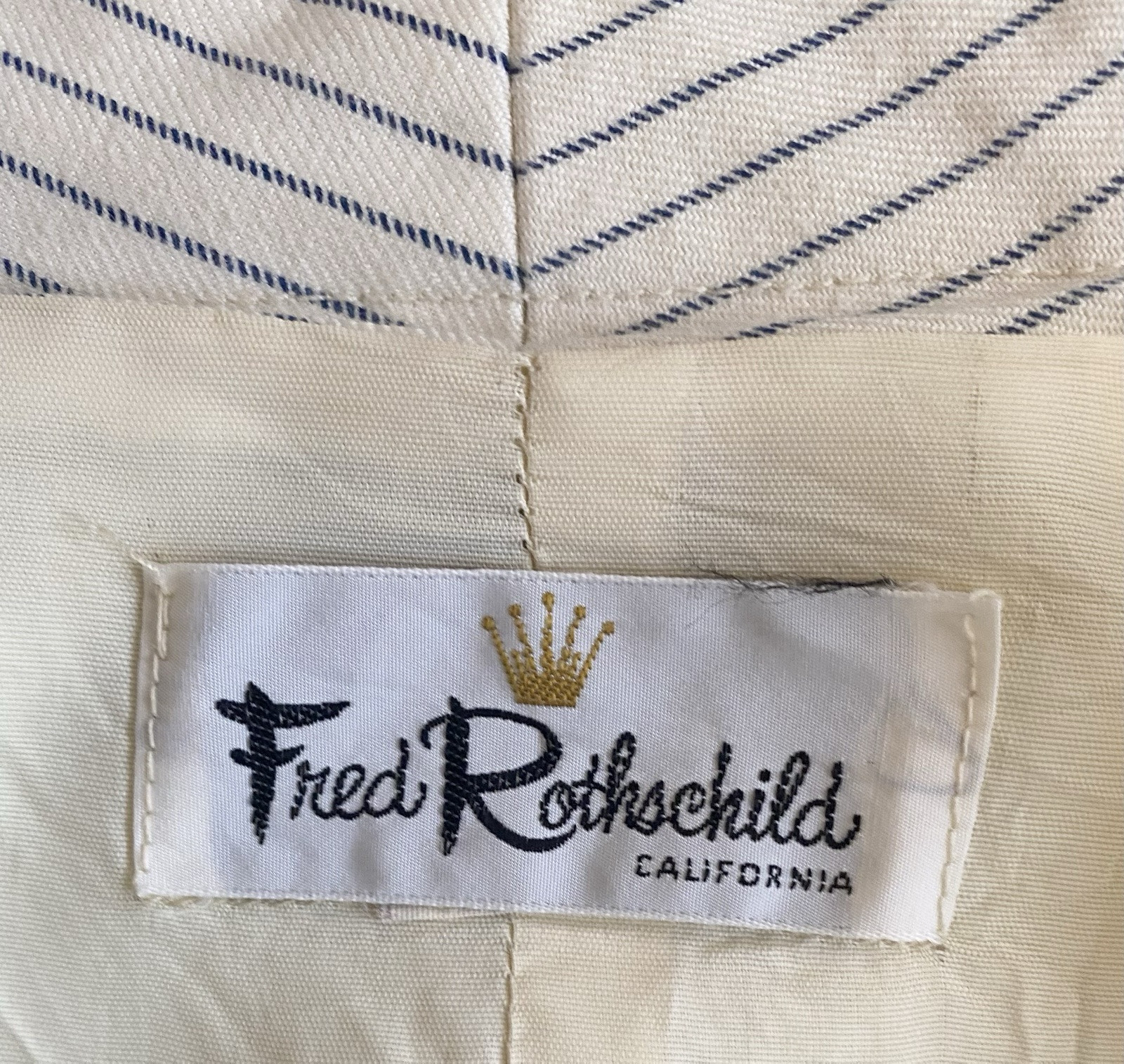Vintage 60s FRED ROTHSCHILD Duster Coat *Large* Ivory Blue White Striped Spring