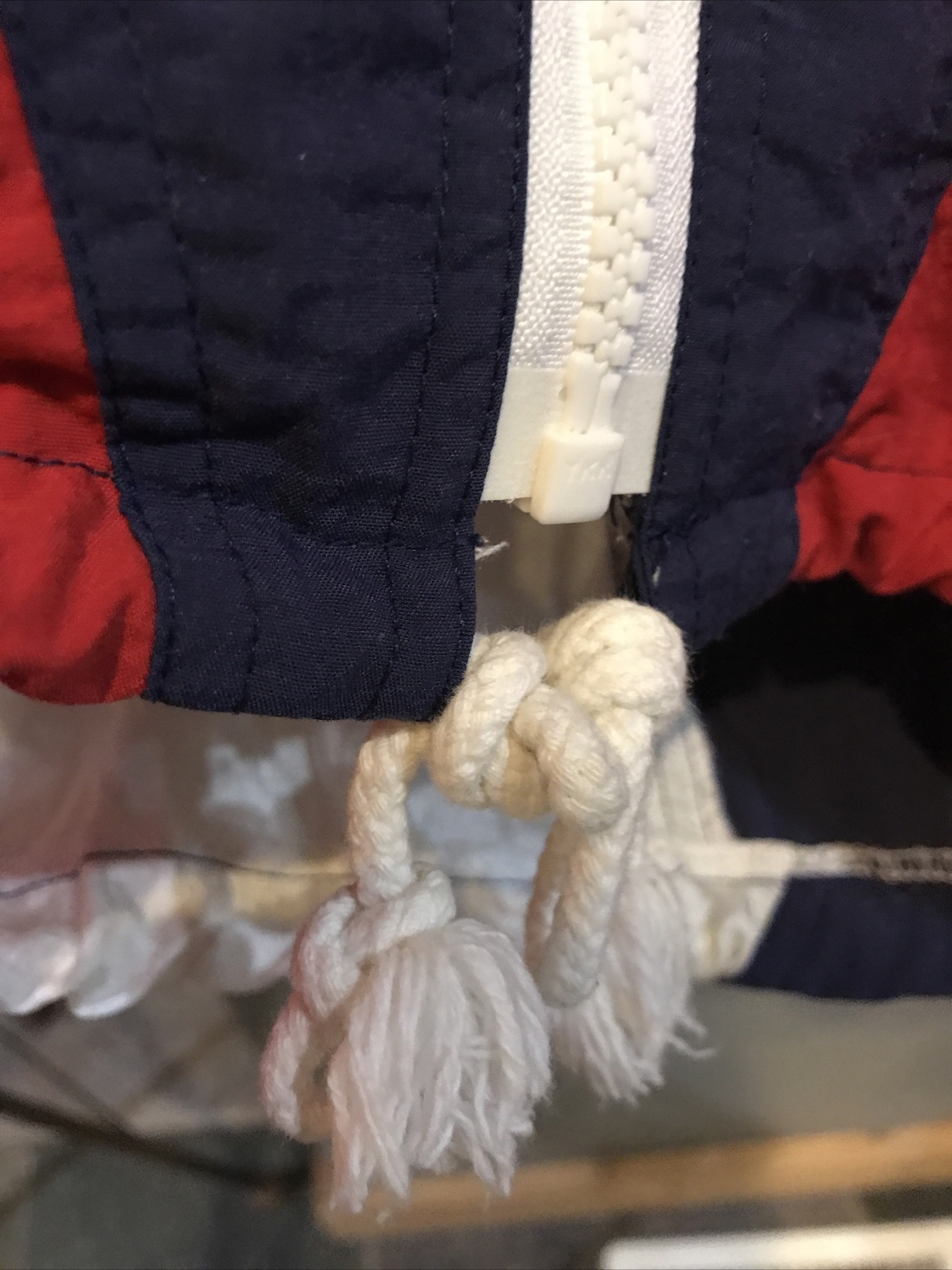 USA Windbreaker Sailing Nautical Red White Blue zip Up Cinch Tie Hem Med Vintage