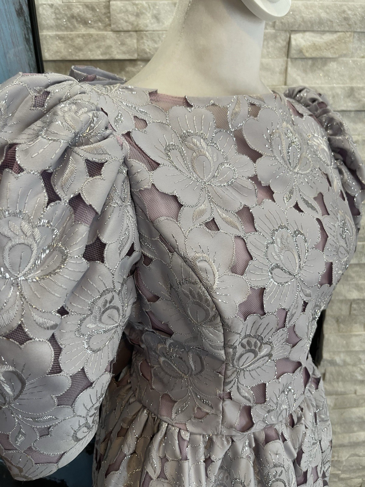80s Handmade Floral Tea Cottagecore Dress Back Bows Full Skirt Metallic Vintage