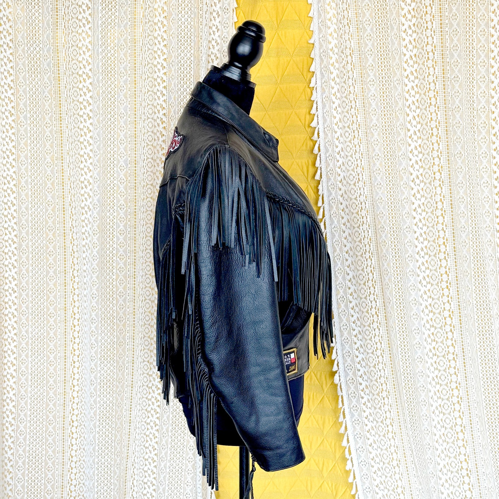 Vintage Women’s Harley Davidson Black Fringe Laceup Leather Biker Jacket Size M