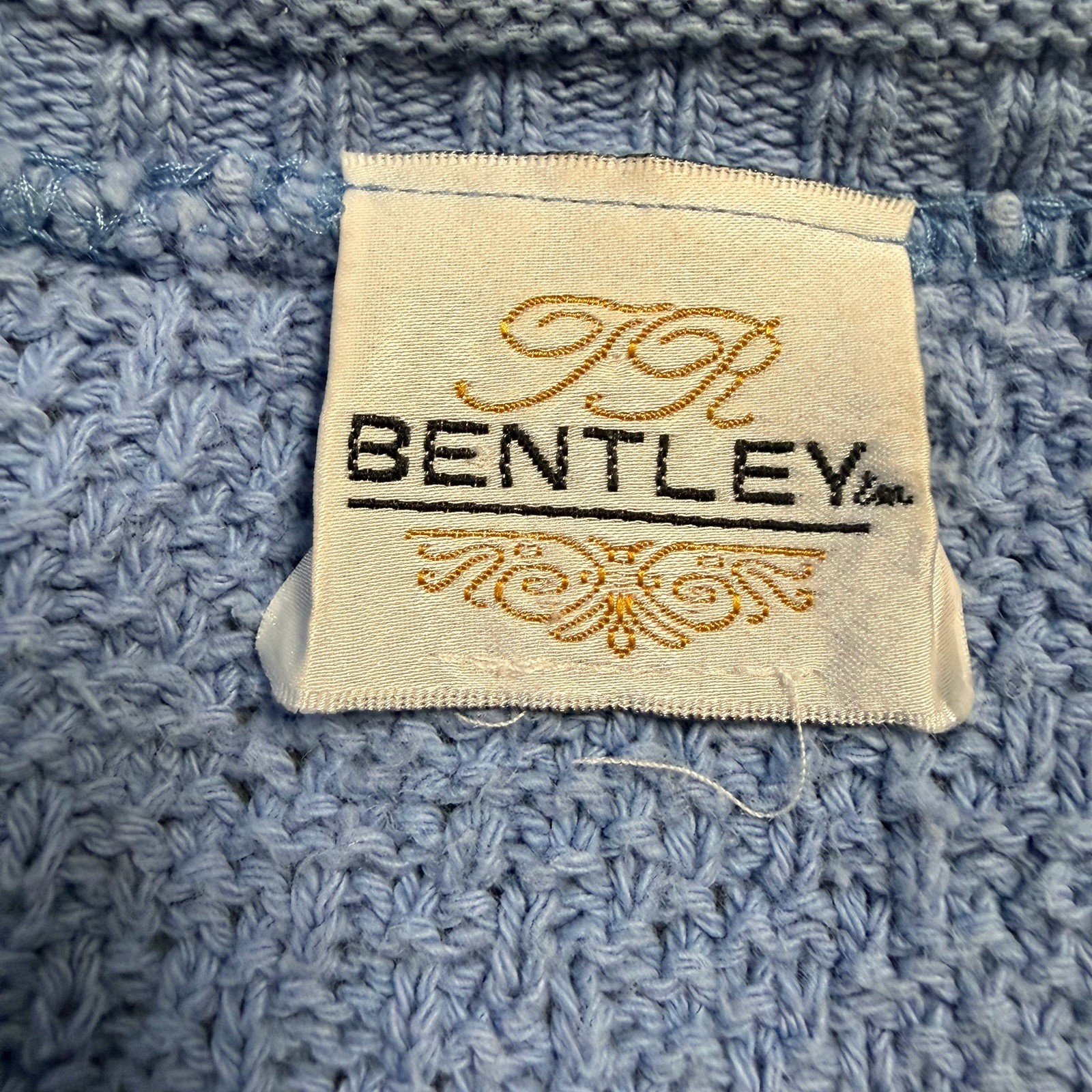 TR Bentley Vintage knitted Short Sleeve Sweater In Cornflower Blue Womens Size S