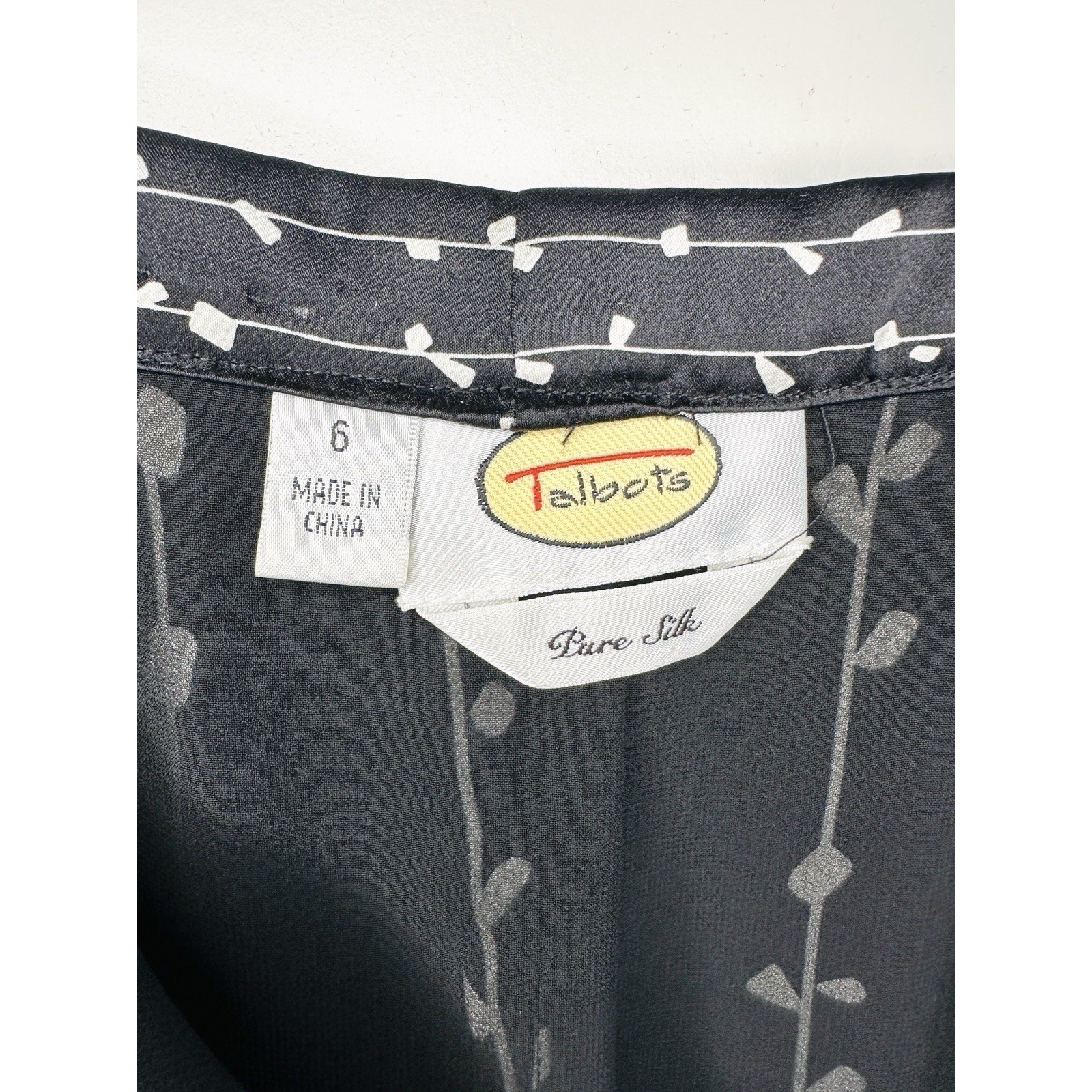 VTG Talbots 100% Pure Silk Floral Midi Skirt Size 6 Black Pink White Botanical