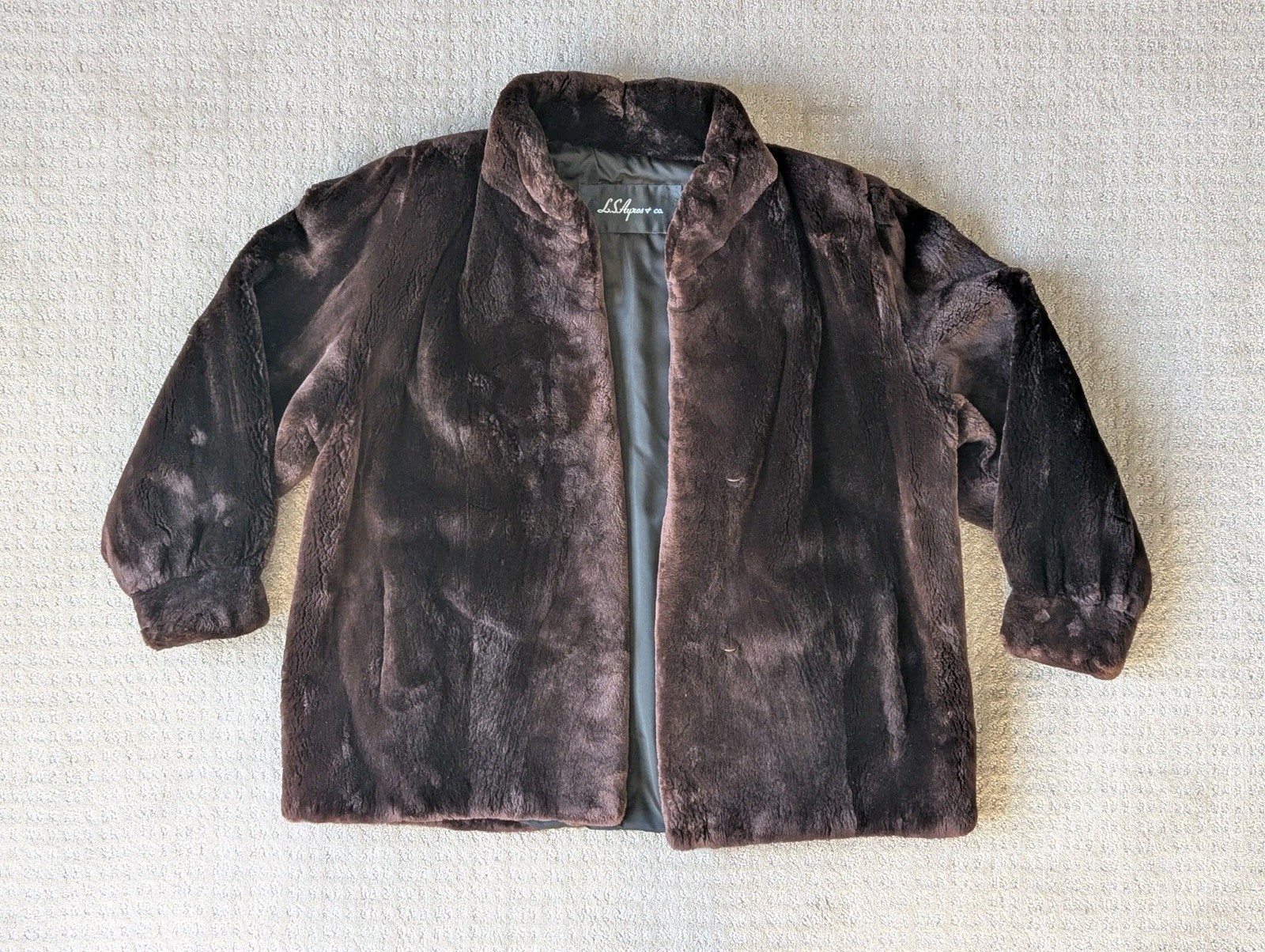 ​VTG 1960s L.S. Ayres Genuine Sheared Beaver Fur Coat Large Brown Mid-Length 50s
