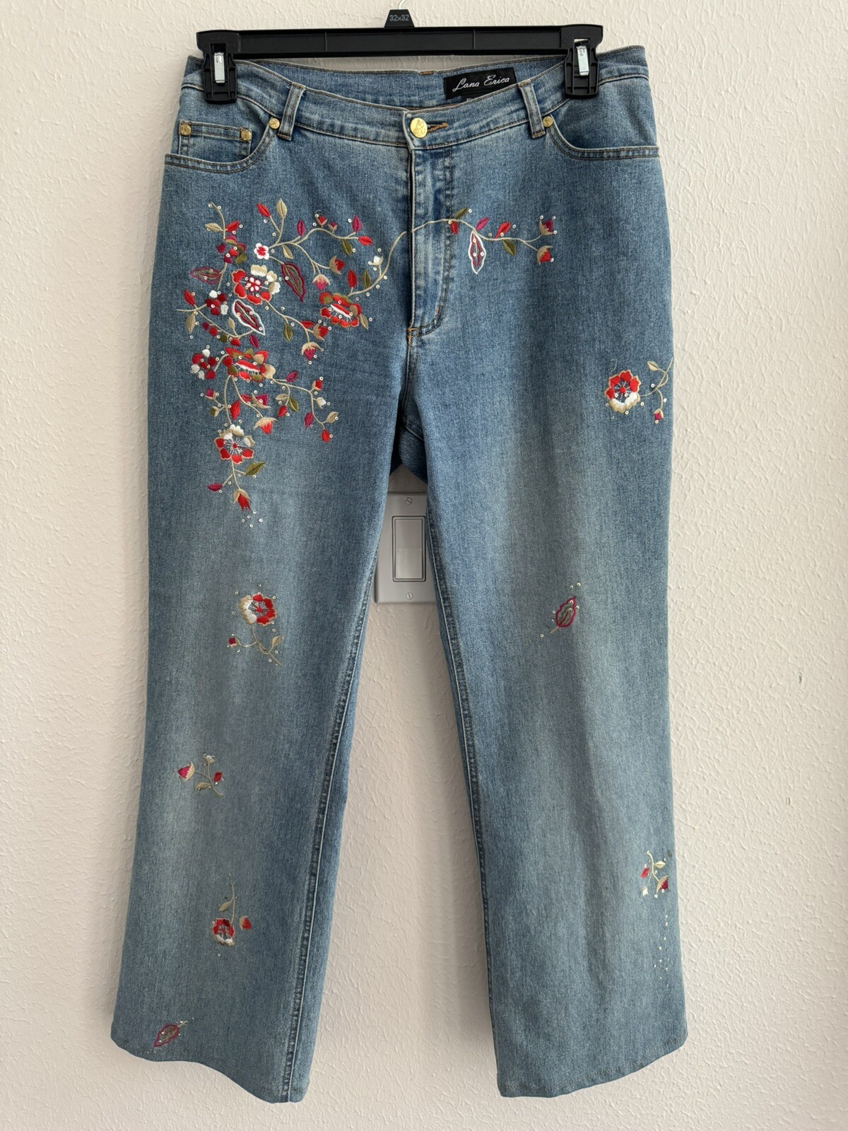 Vintage Lana Erica 3pc set Floral Embroidered jean jacket jeans corset top XL/12