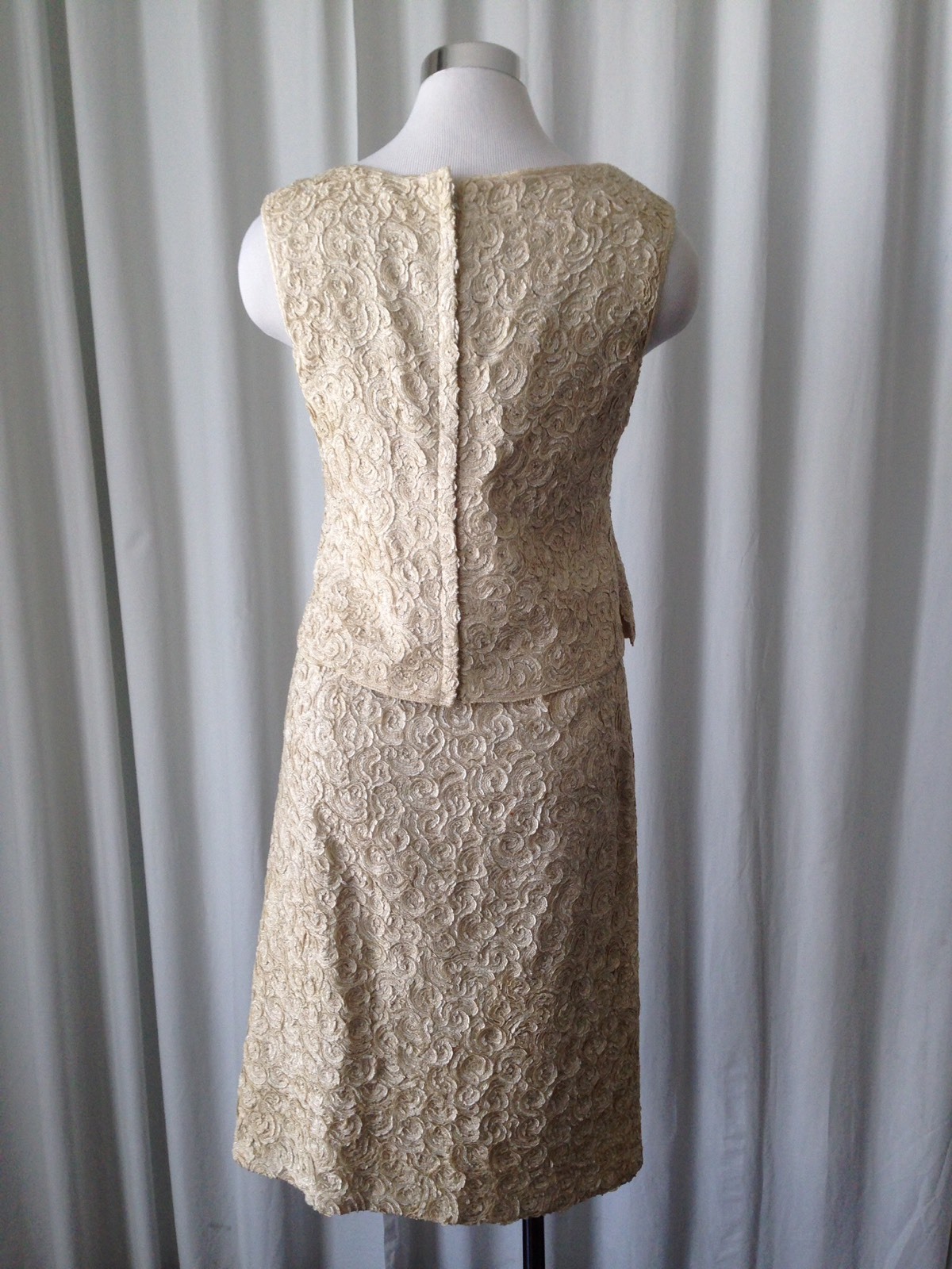 Vintage 60’s Freedman’s Boutique Dresses Ivory 3 Pcs Skirt Set With Mink Trims