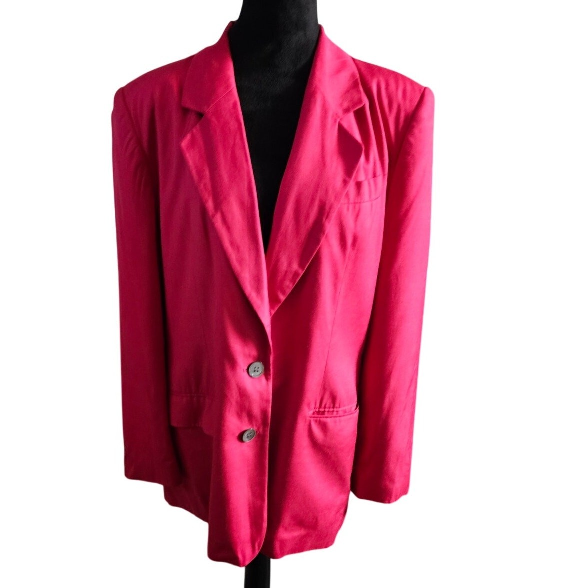 Talbots Blazer Hot Pink Fuchsia Silk Blend Oversized Padded Shoulders Size 12