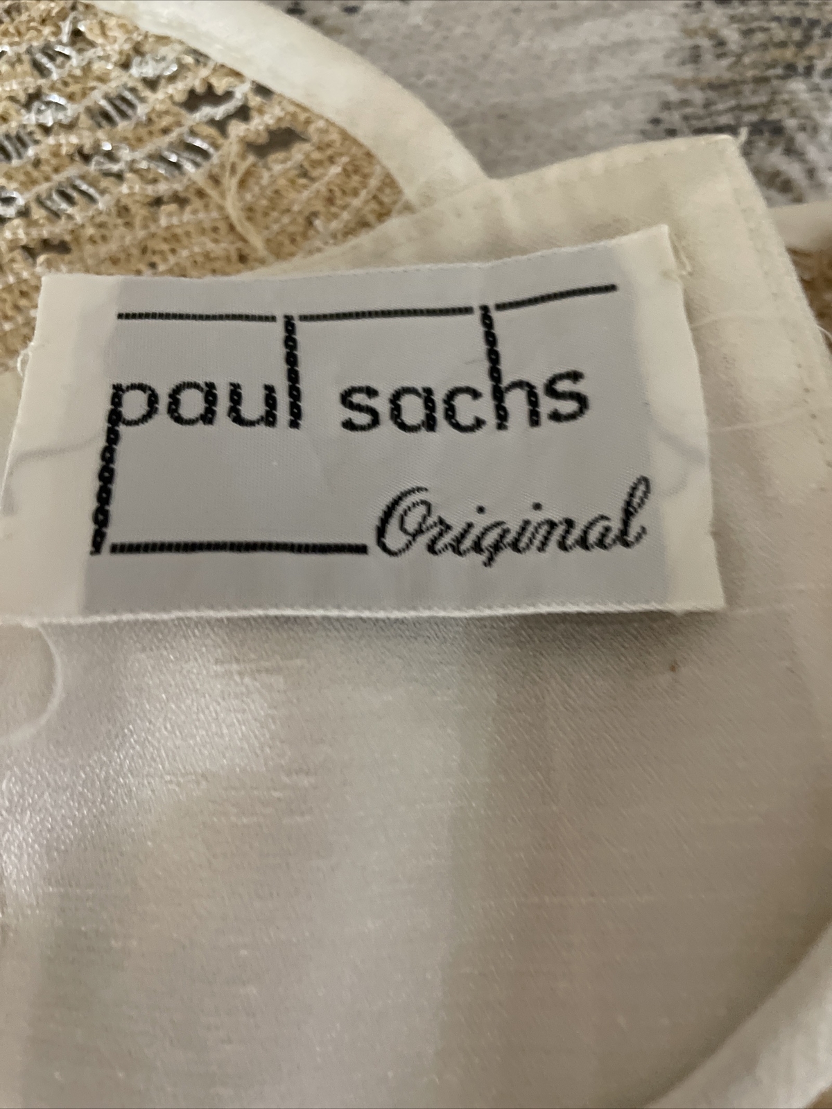 Vintage Paul Sachs Original Dress cream & gold accent fitted button back