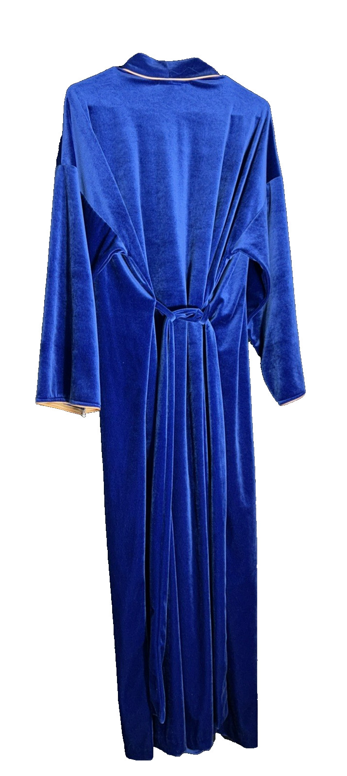 Vintage APPEL M Royal Blue Robe Plush Velour/Velvet Wrap Style Belt Floral Trim