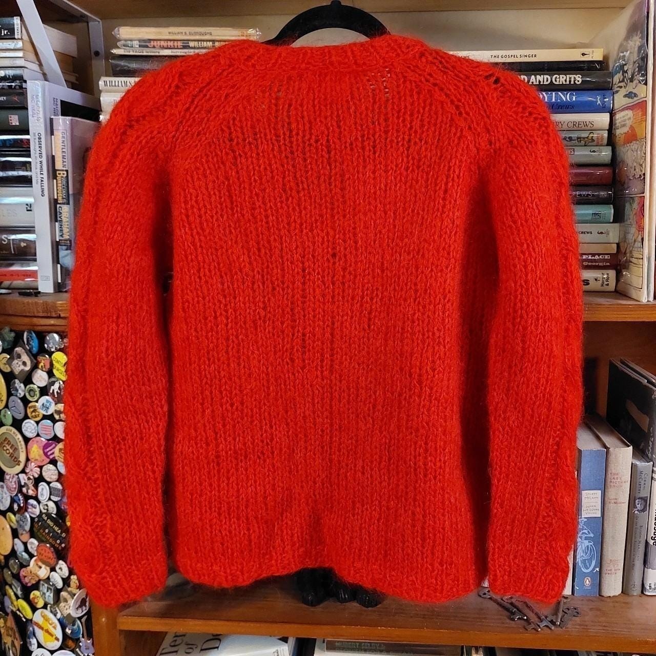 Vintage red 72%wool 20 mohair made in Italy cable knit sweater.