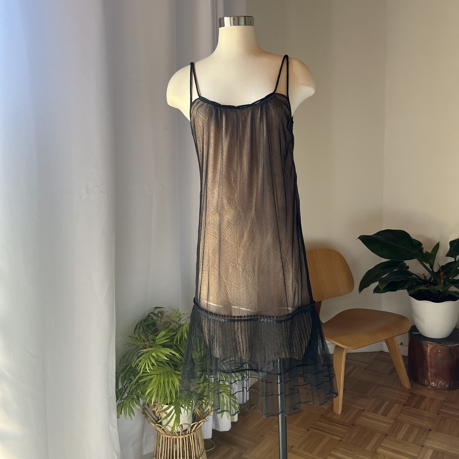 Vintage Y2K Black Lace and Tulle Camisole Dress By Y and Kei