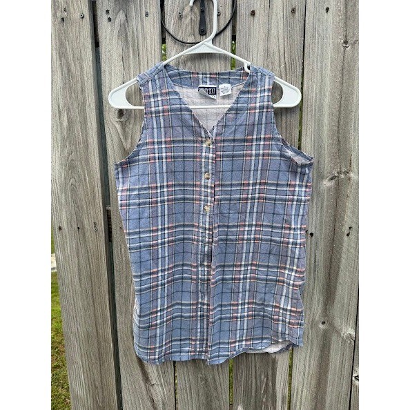 Vintage 90s Grunge County Seat Nuovo Plaid Sleeveless Top Womens Small Blue
