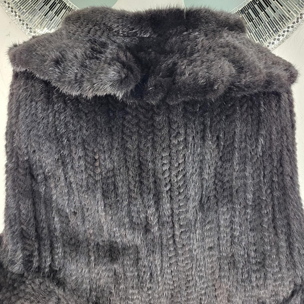 SAKOWITZ~S/M/L~VINTAGE BLACK KNITTED GENUINE REAL MINK FUR STOLE WRAP CAPE COAT