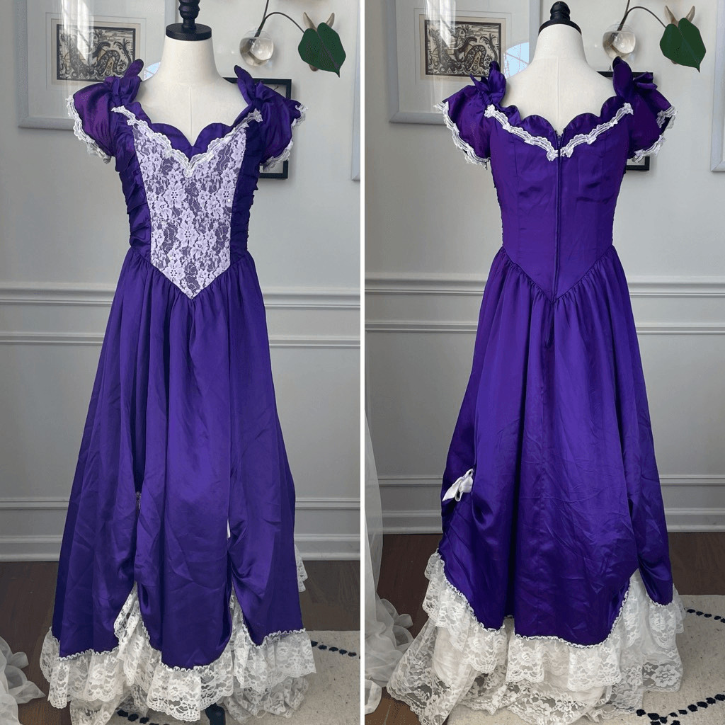 Vintage 80s Zum Zum Purple Little Bo Peep Prom Dress M 8 10