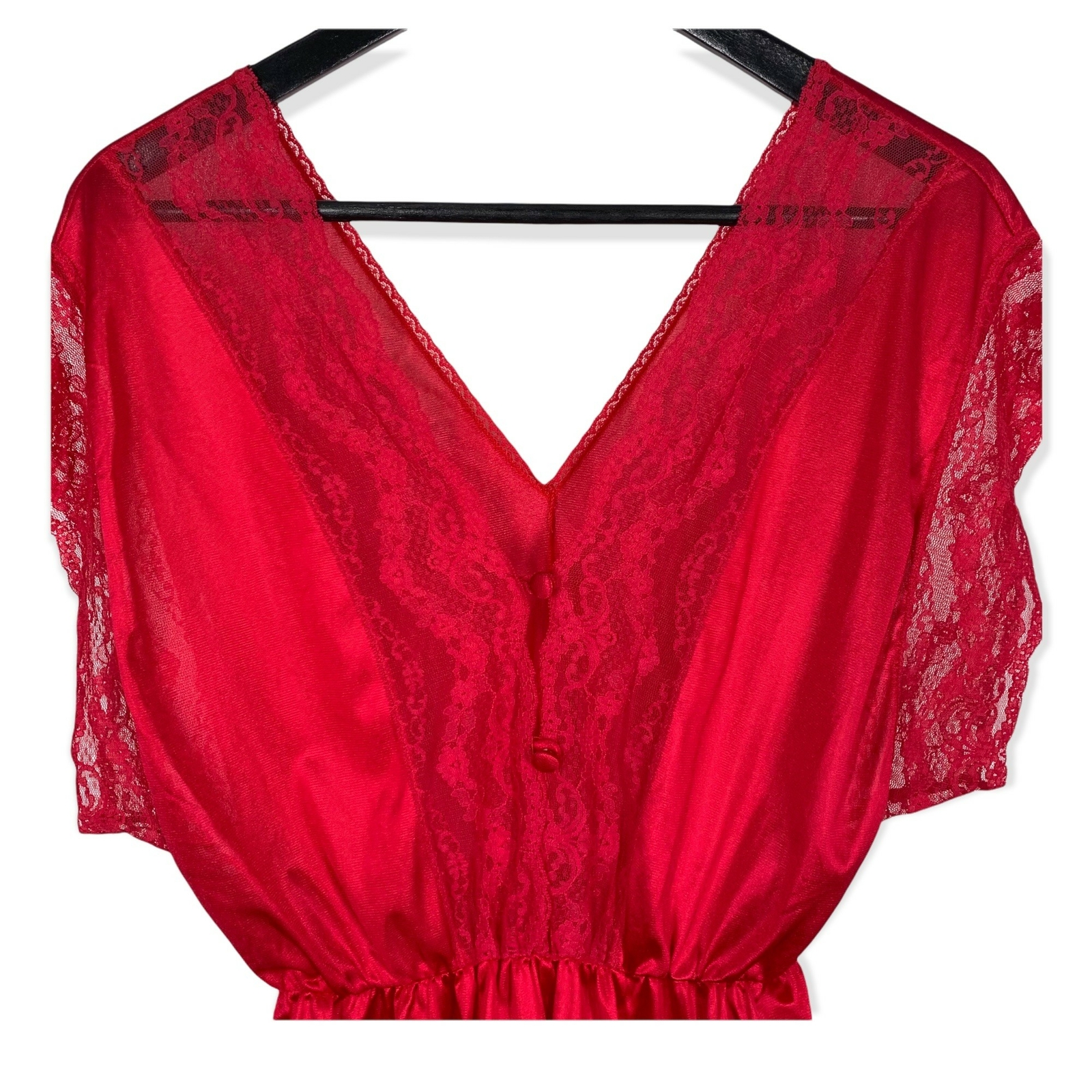 Vintage 70s Texsheen Lipstick Red Lace Negligee Romper Small