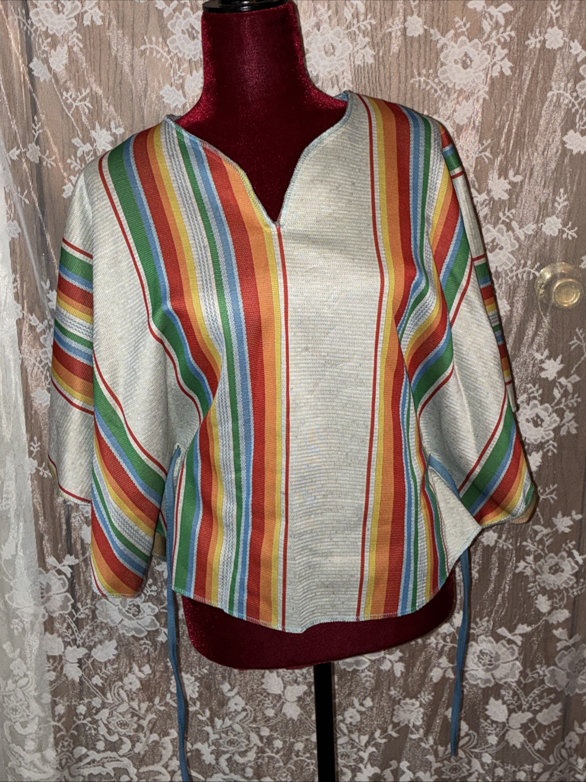 Vintage Penny Lou Of California Serape Hippie Boho Batwing Shirt