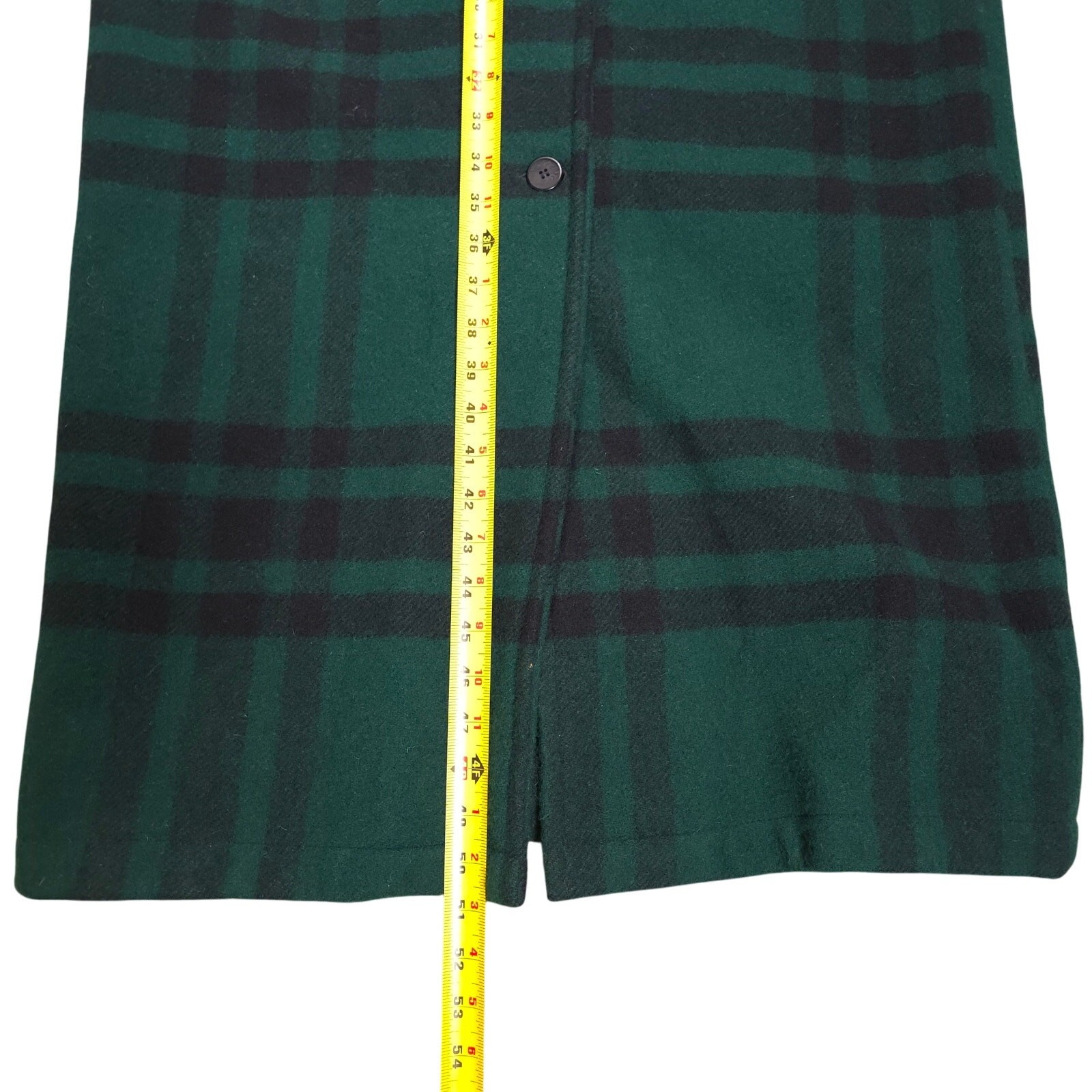 Vintage Woolrich Gree/Black Plaid Trench Coat Wool/Leather Women Size M USA