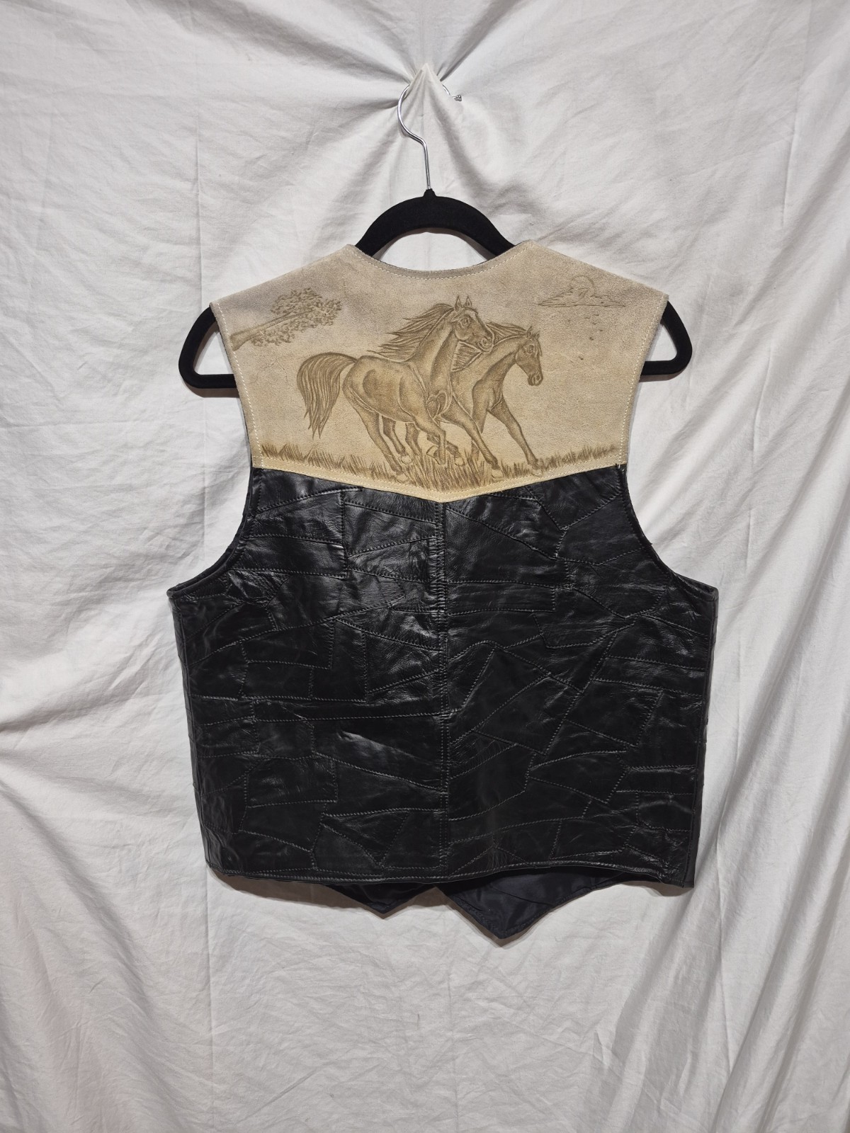 Texas Mexican Leather Horse Vest Leather Hand Tooled On Front & Back COWBOY