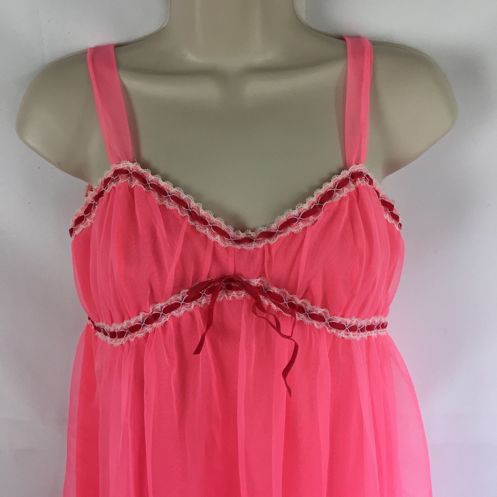Vtg 60’s Lisette Chiffon Overlay Goddess Nightgown Lingerie 34 Lace Trim