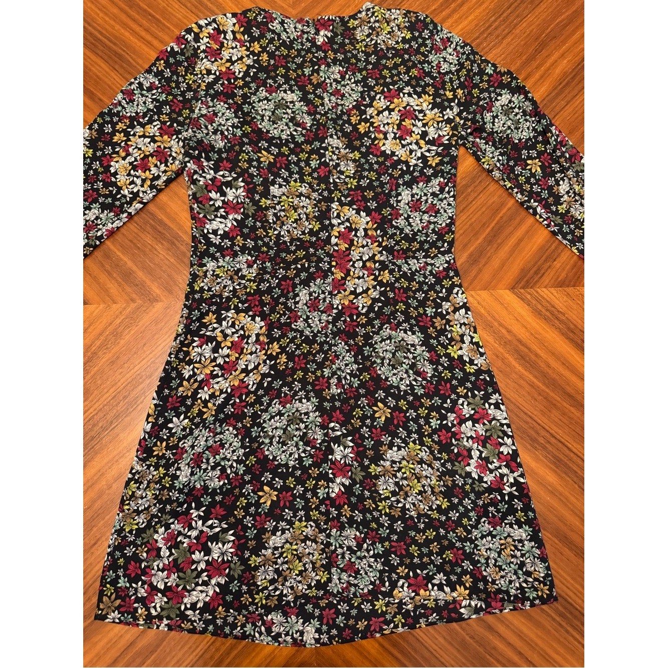 Topshop Floral Ruffle Mini Dress Black Multi Long Sleeve US 4 EU 36