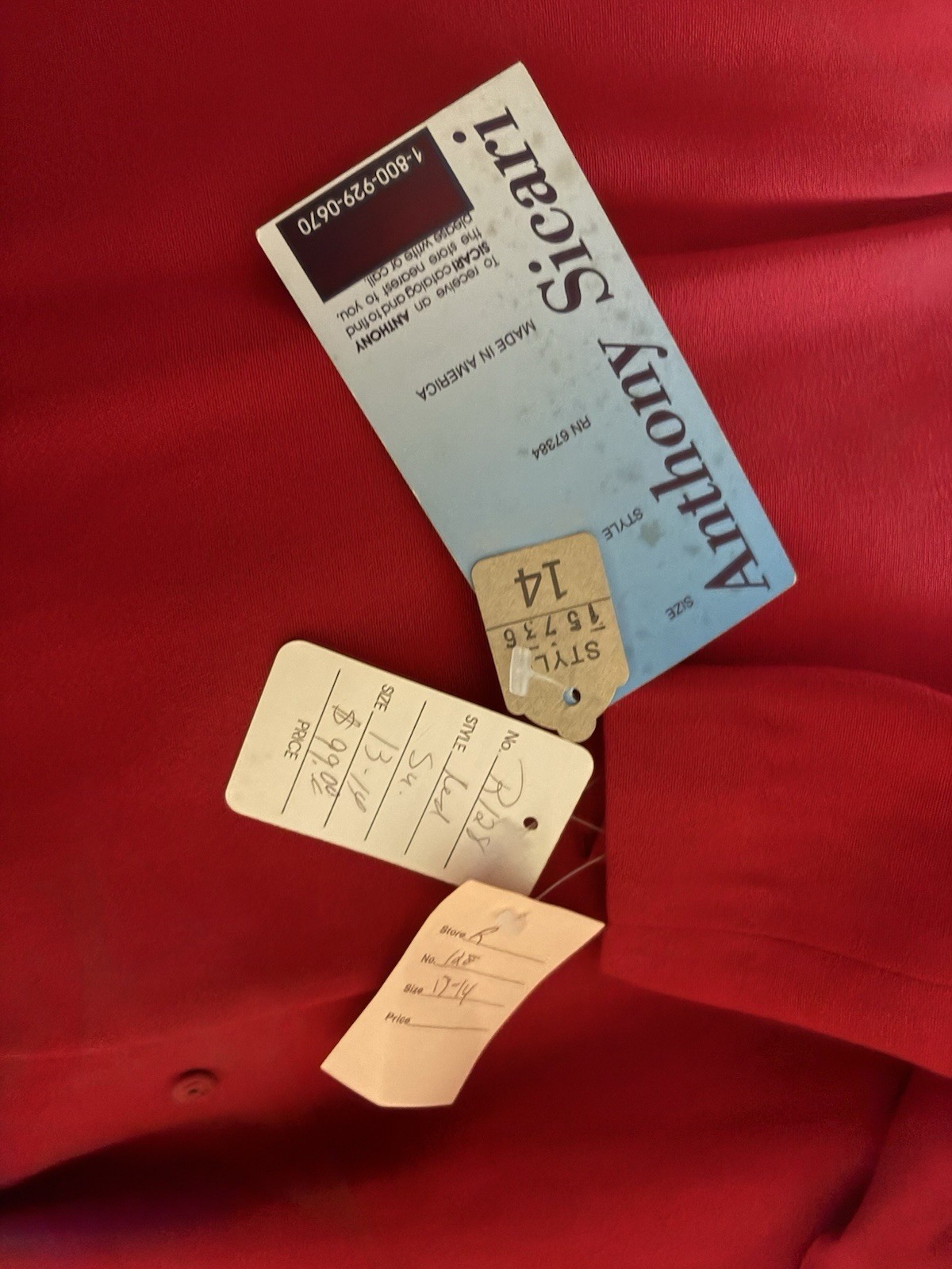 Rare Vintage *NWT* Two Piece Red Skirt Set Anthony Sicari Size 14