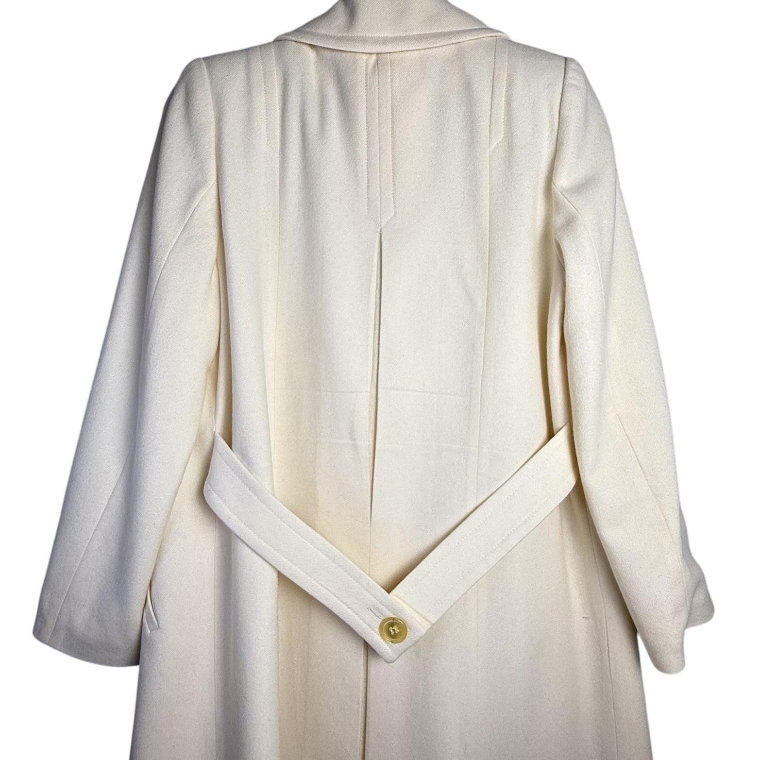 Vintage 80s/90s Alorna 100% Wool Overcoat Long Coat Ivory White MEDIUM/LARGE P