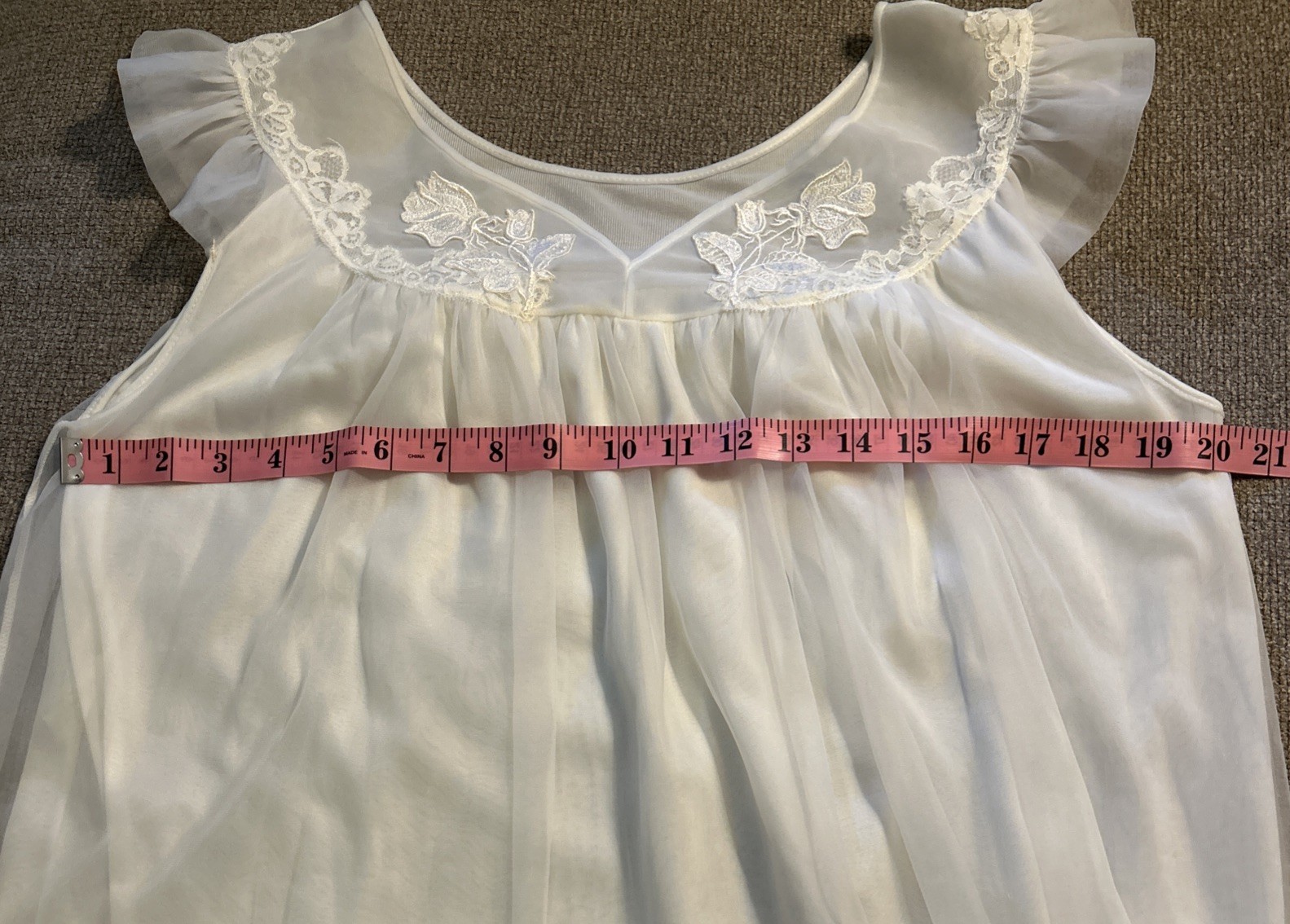 VTG 50’s Nightgown Peignoir Set Ivory Nylon Chiffon Lace Applique Coquette Sz 34