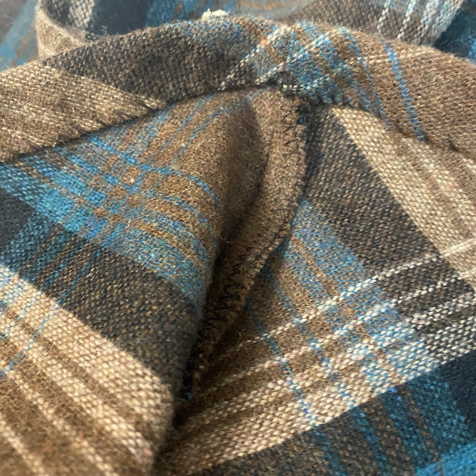 Vintage Half Circle Skirt Brown & Blue Plaid Flair W/ Pocket A Paquette