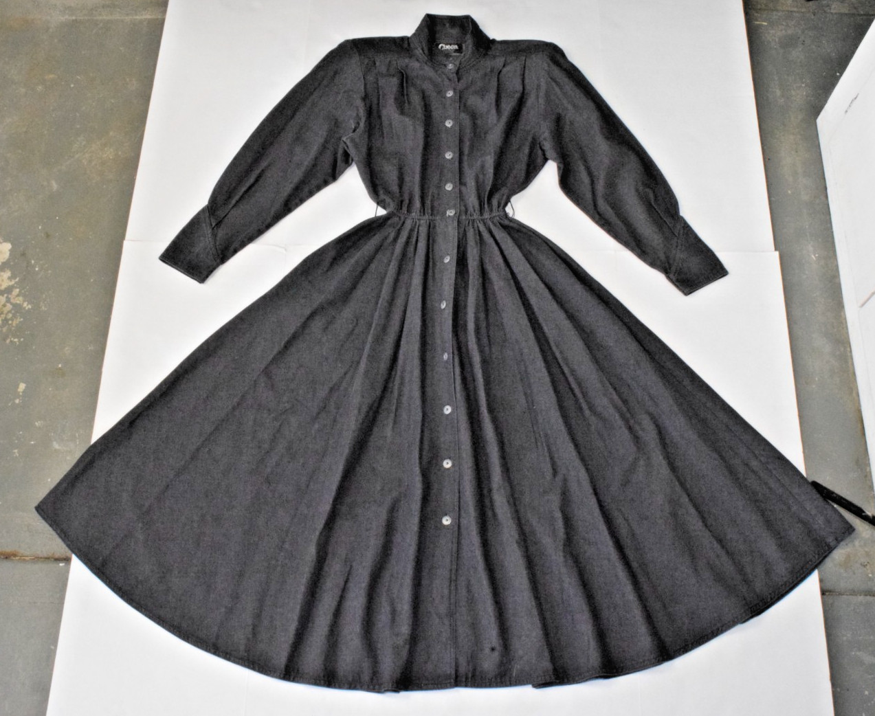Vintage Jean Shirt Dress Choon California Sz S 80s Charcoal Denim Button Down