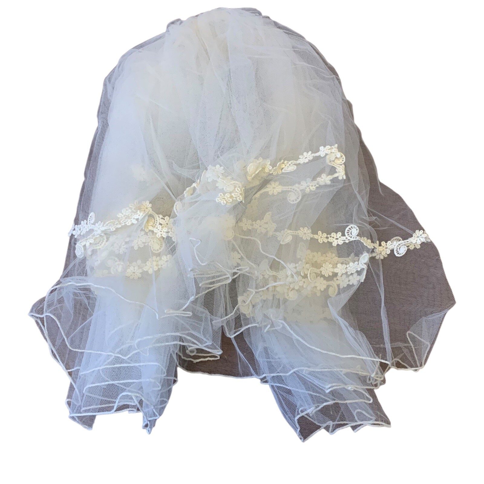 Vintage Wedding Dress Skirt Top Veil Faux Pearls Gold Tone Buttons Handmade