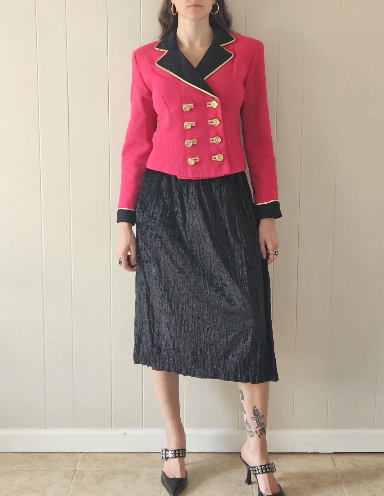 Vintage 1990s Pink Wool Crepe Double Breasted Blazer