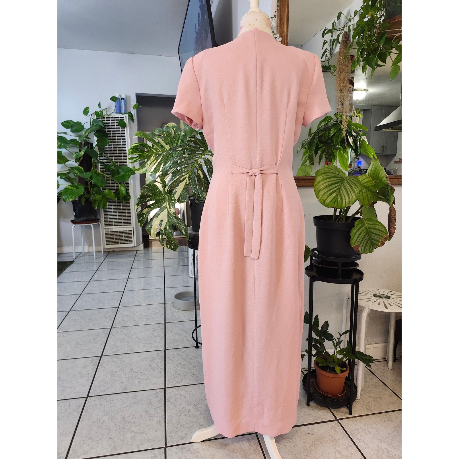 Vintage Maggy London Blush Pink Maxi Dress Size 8 Button Front Romantic Formal