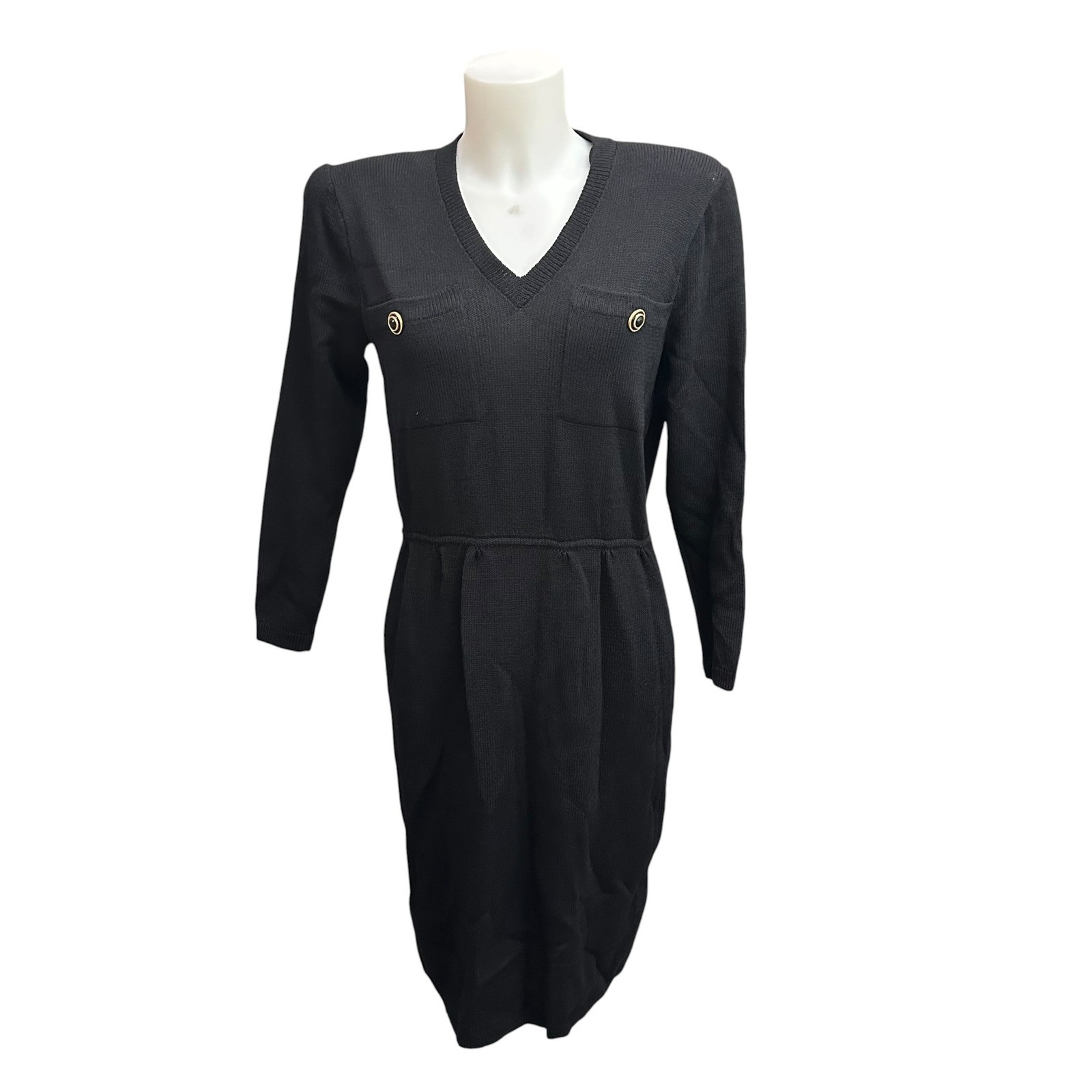 St John for Saks Vintage 70’s Black Sweater Dress Santana Knit sz 8 Goth Classic