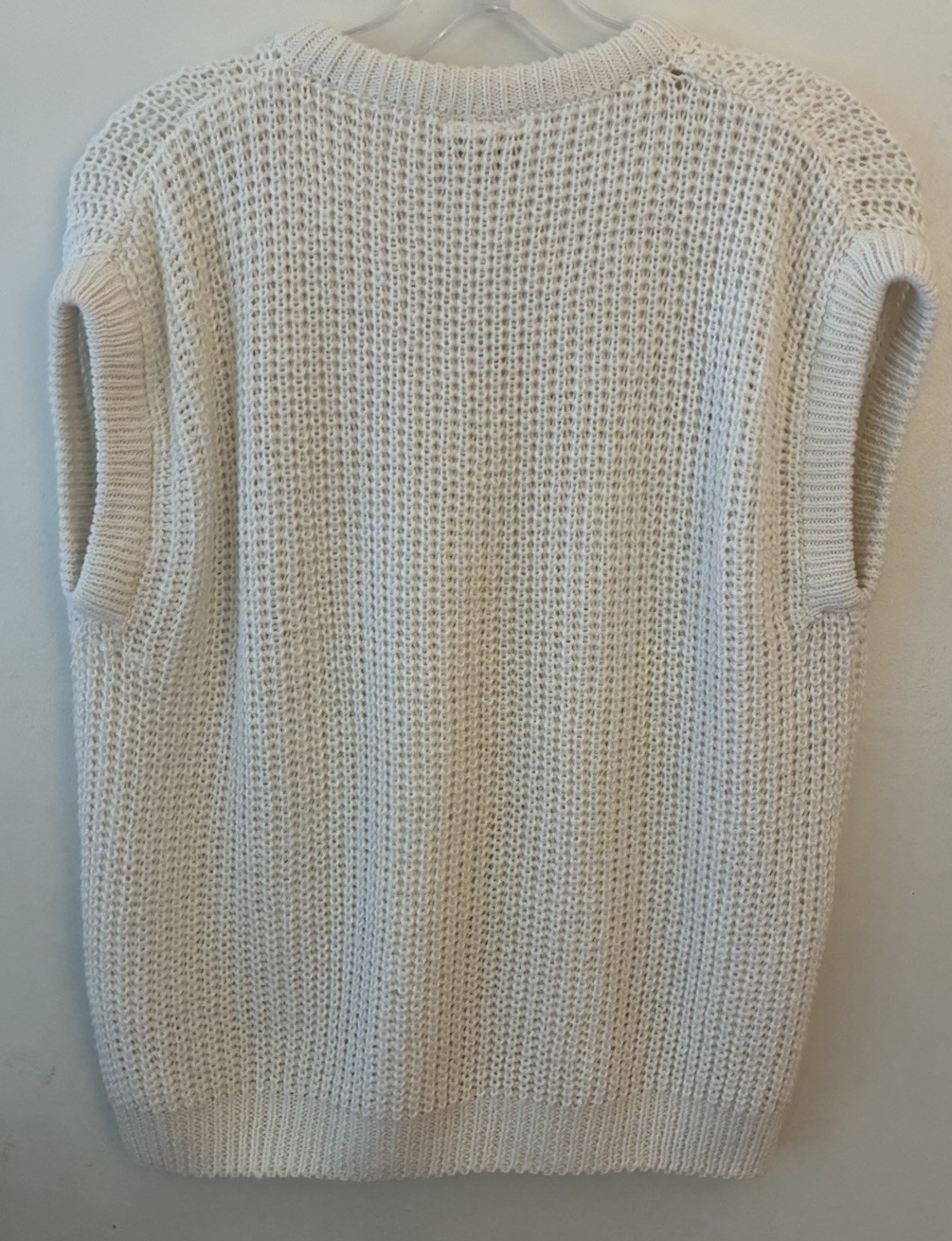 Vintage One Step Up 90s Off White Sleeveless Knit V-neck Sweater Women’s Size M
