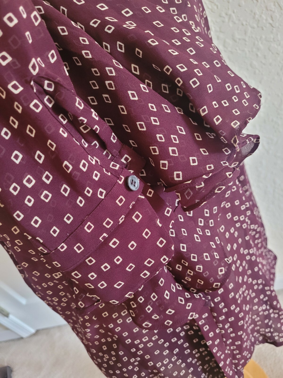 Vintage Anne Klein II 90s Ruffle High Neck Blouse Sz 6 Burgandy Free shipping