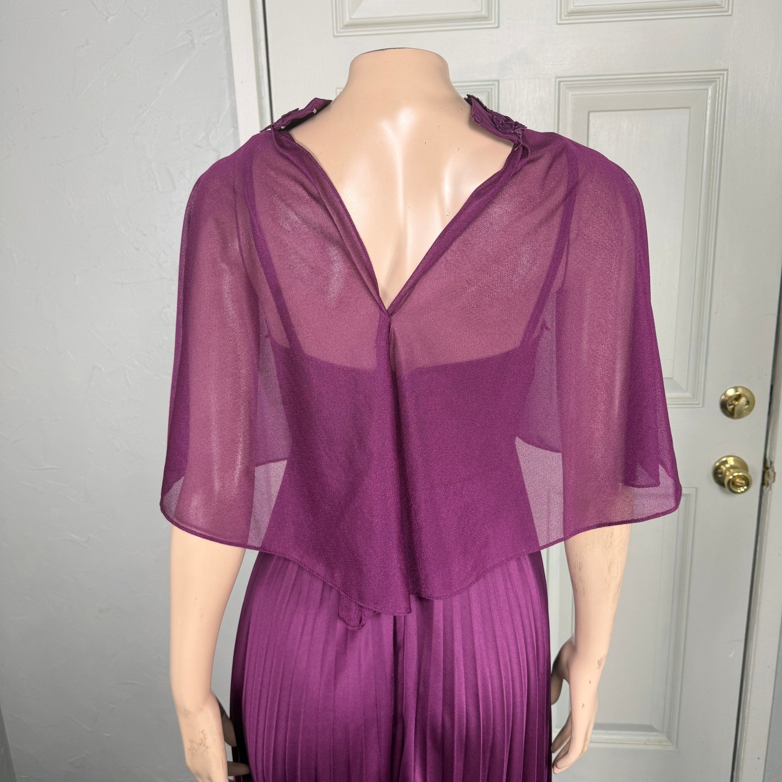 Vintage 70s Bridesmaid Dress Formal 2 piece set Polyester Pleated Sheer Lace II7