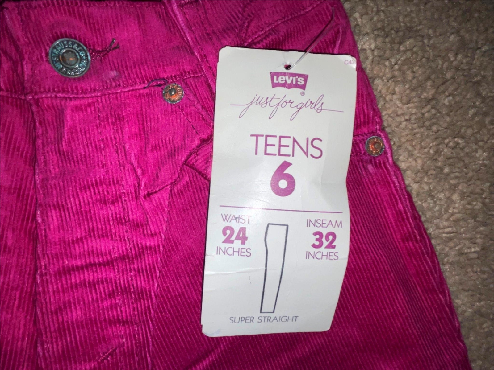 VTG 80S NEW WOMENS GIRLS 6 24 X 32 LEVIS FUSCIA PINK CORDUROY DENIM JEANS PANTS