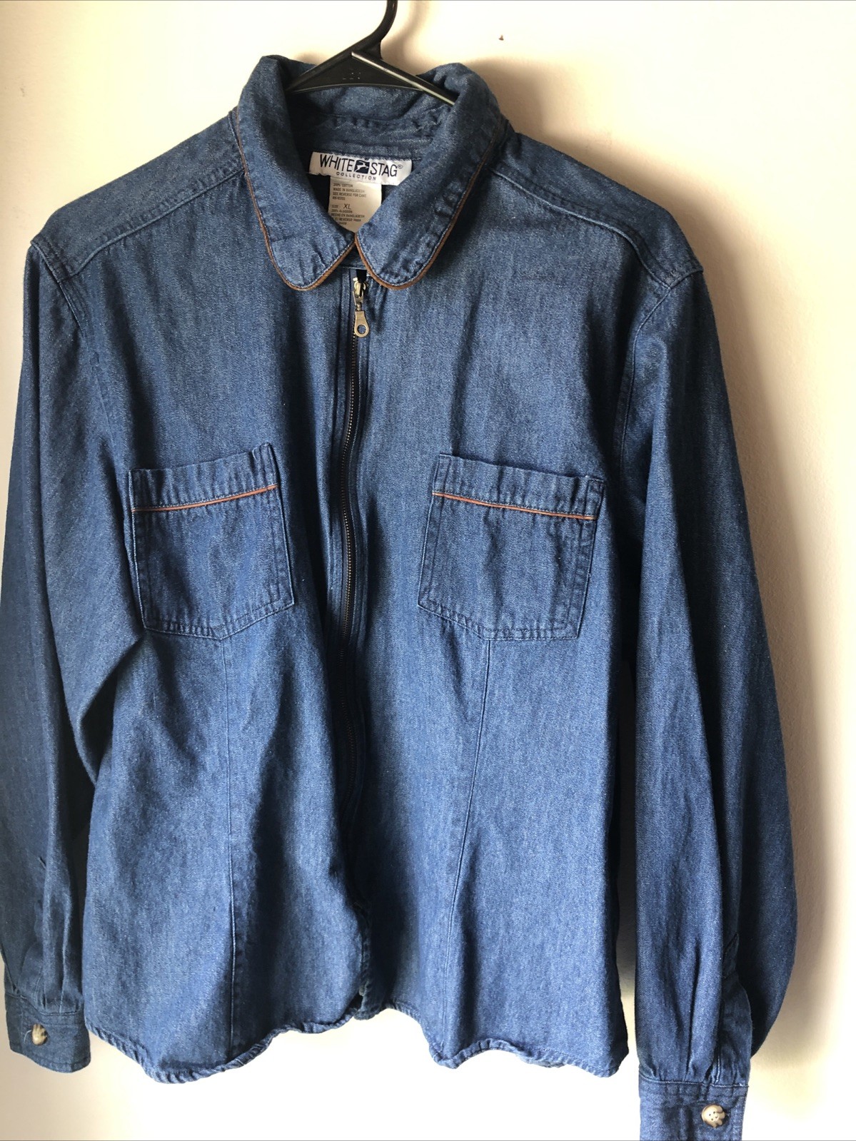 Vintage White Stag Denim Horse Equestrian Zip-Up Shirt Jacket / Women’s XL