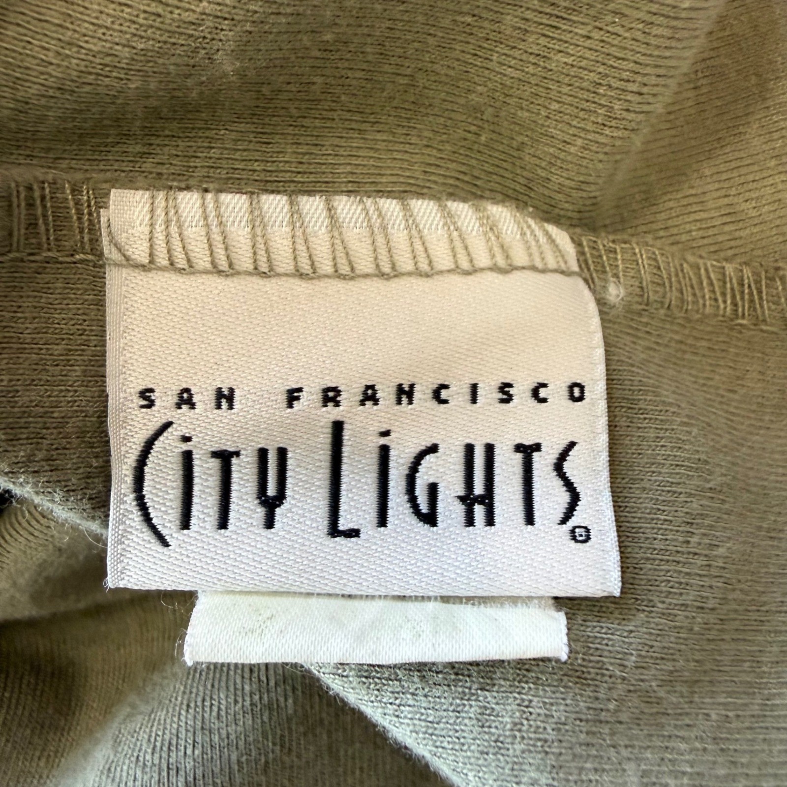 City Lights Vintage Graphic Lace Up Back Top Sage Green Large