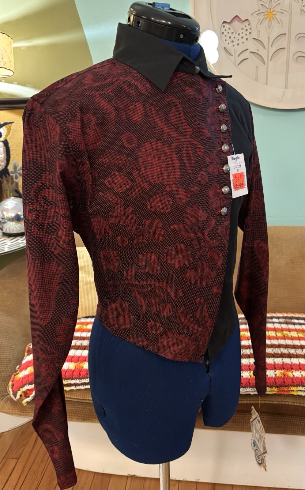 Vintage Wrangler Silver Lake Red and Black Western Top Shirt Sz Medium NOS