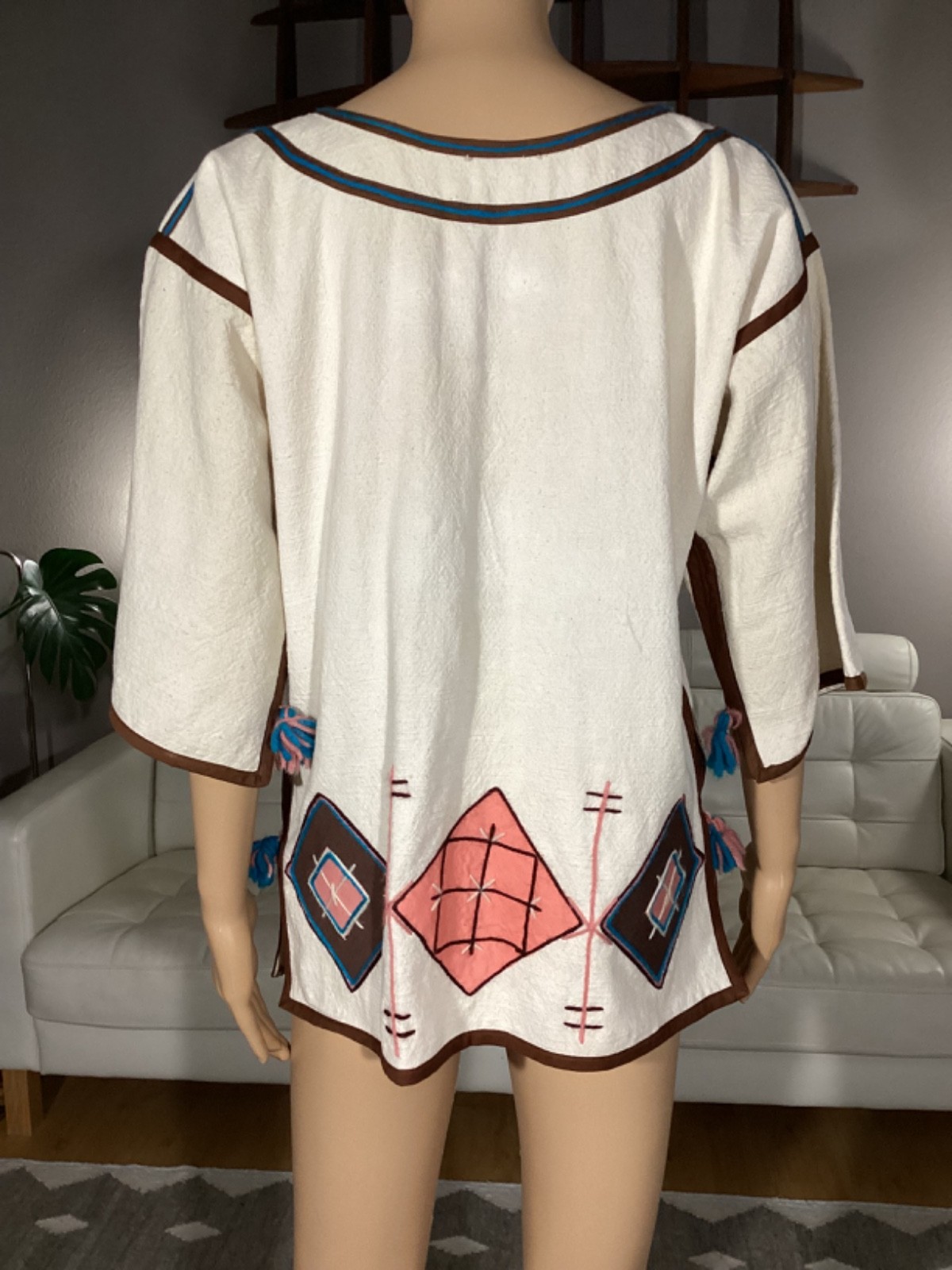 Vintage 70s Embroidered Applique Boho Hippie Cotton Ethnic Tunic Top