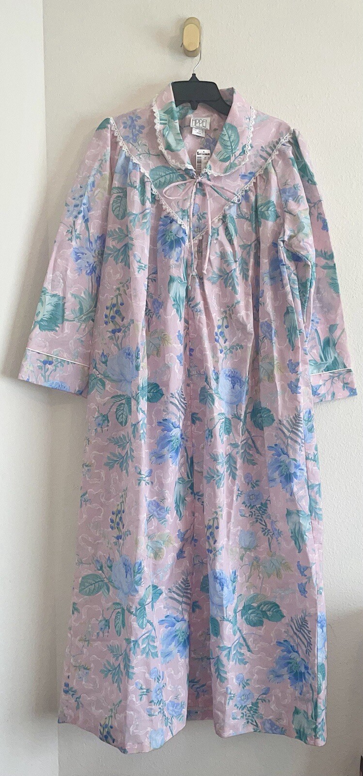 Vintage Vtg Appel Housecoat Nightgown Zip Front Floral Womens L Large New Nwt