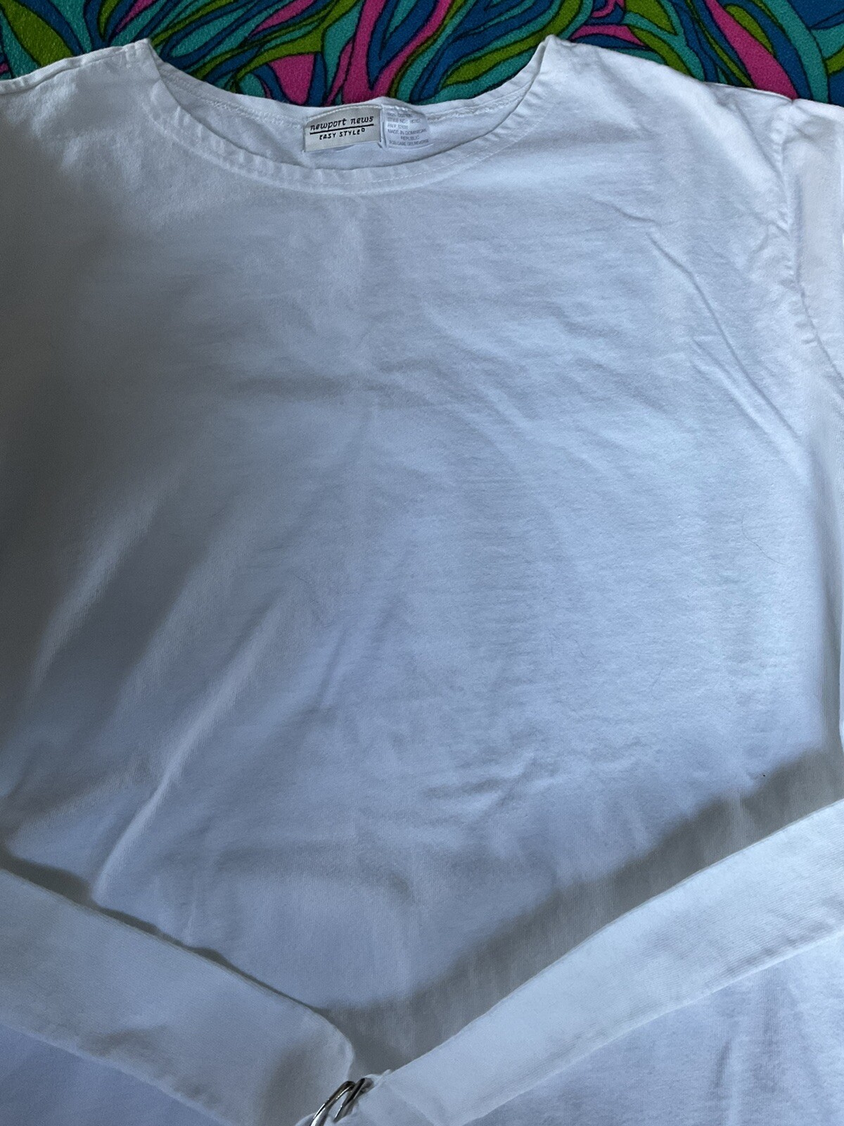Vintage White DressyT-Shirt 3/4 Sleeve Metal Ring Matching Belt Newport News 90s
