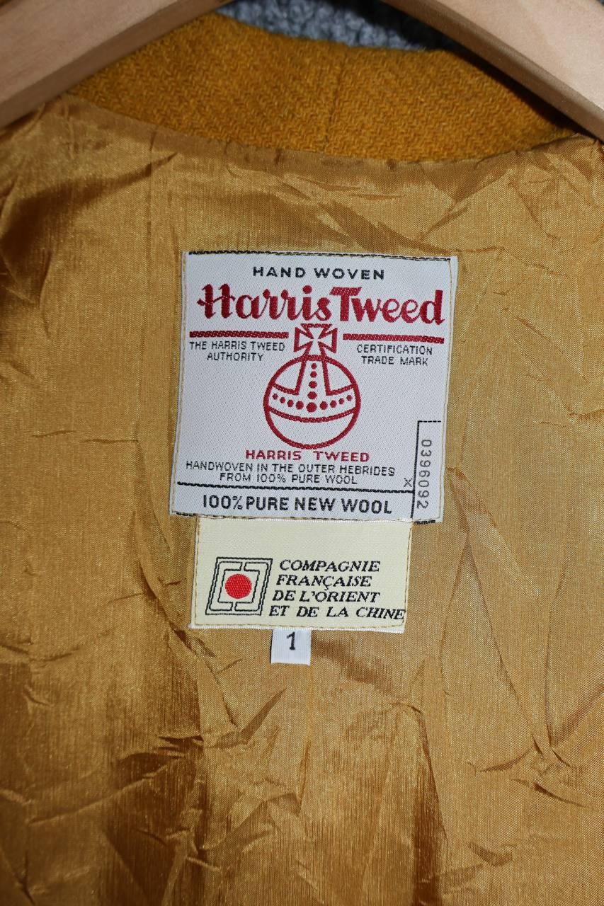 Vintage Harris Tweed 60s 70s Mustard Yellow Wool Sleeveless Vest Jacket Size 1