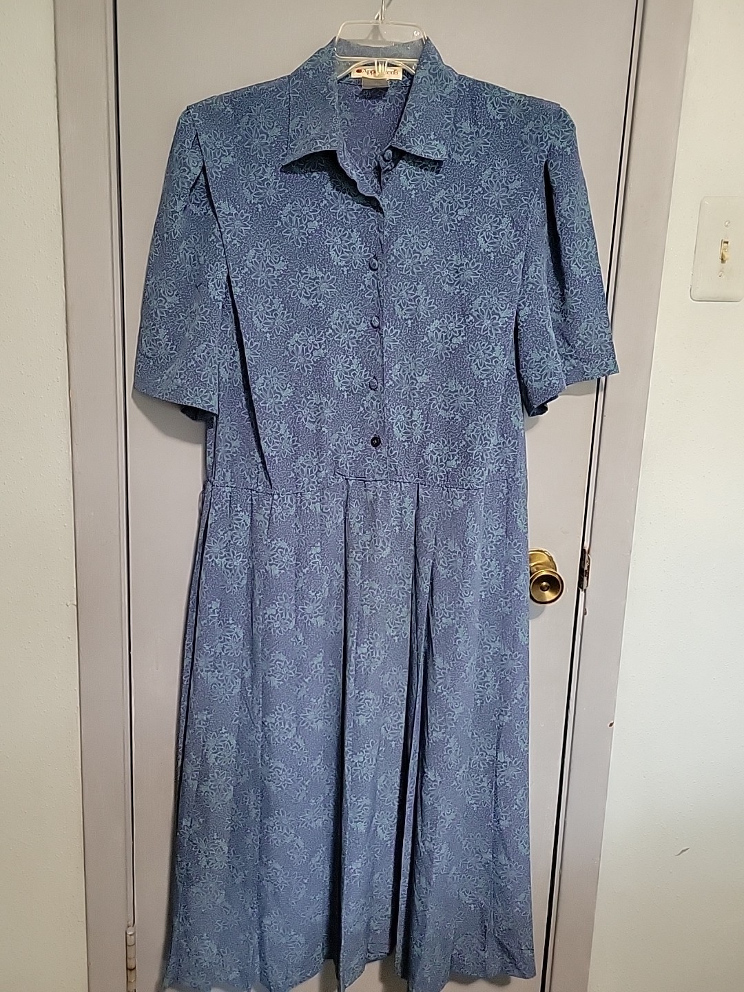 Appleseeds Dress Size 12 Blue Floral Polyester Fabric Pleated Vintage Hong Kong
